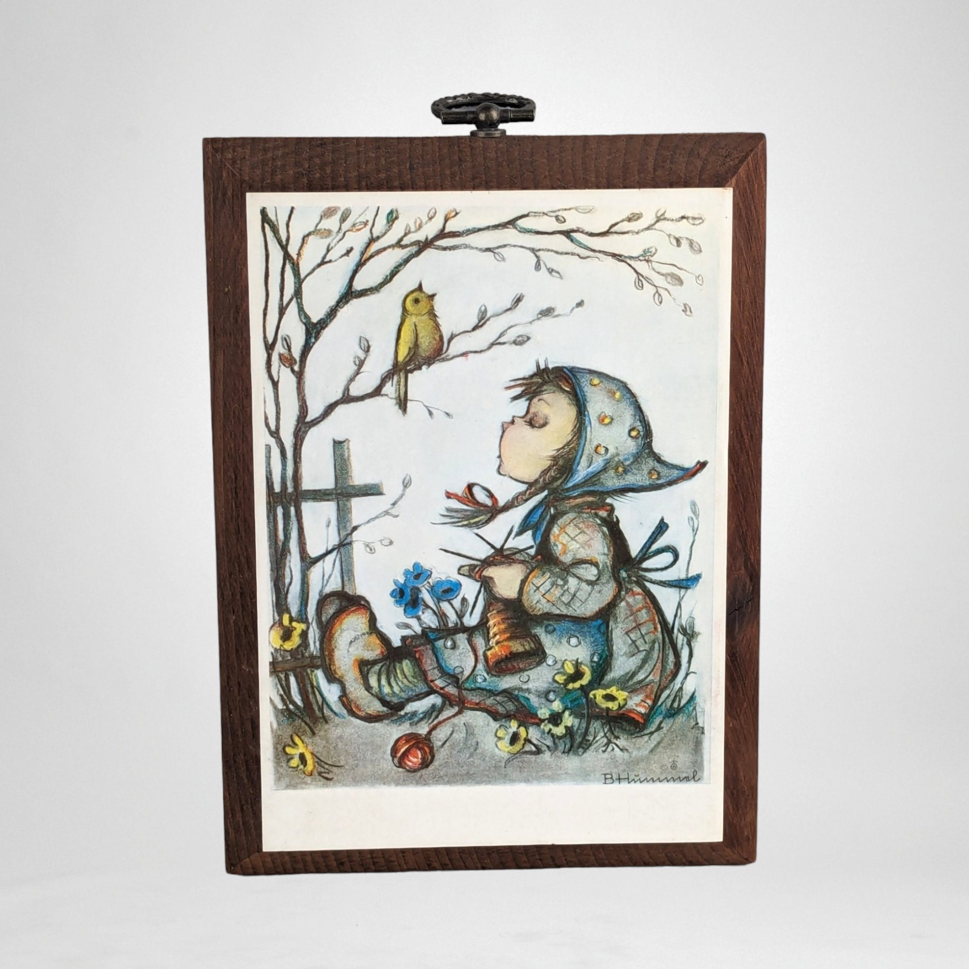 Pair of Vintage 1981 ARS Hummel Prints on Wood Wall Hangings | Charming Children's Artwork