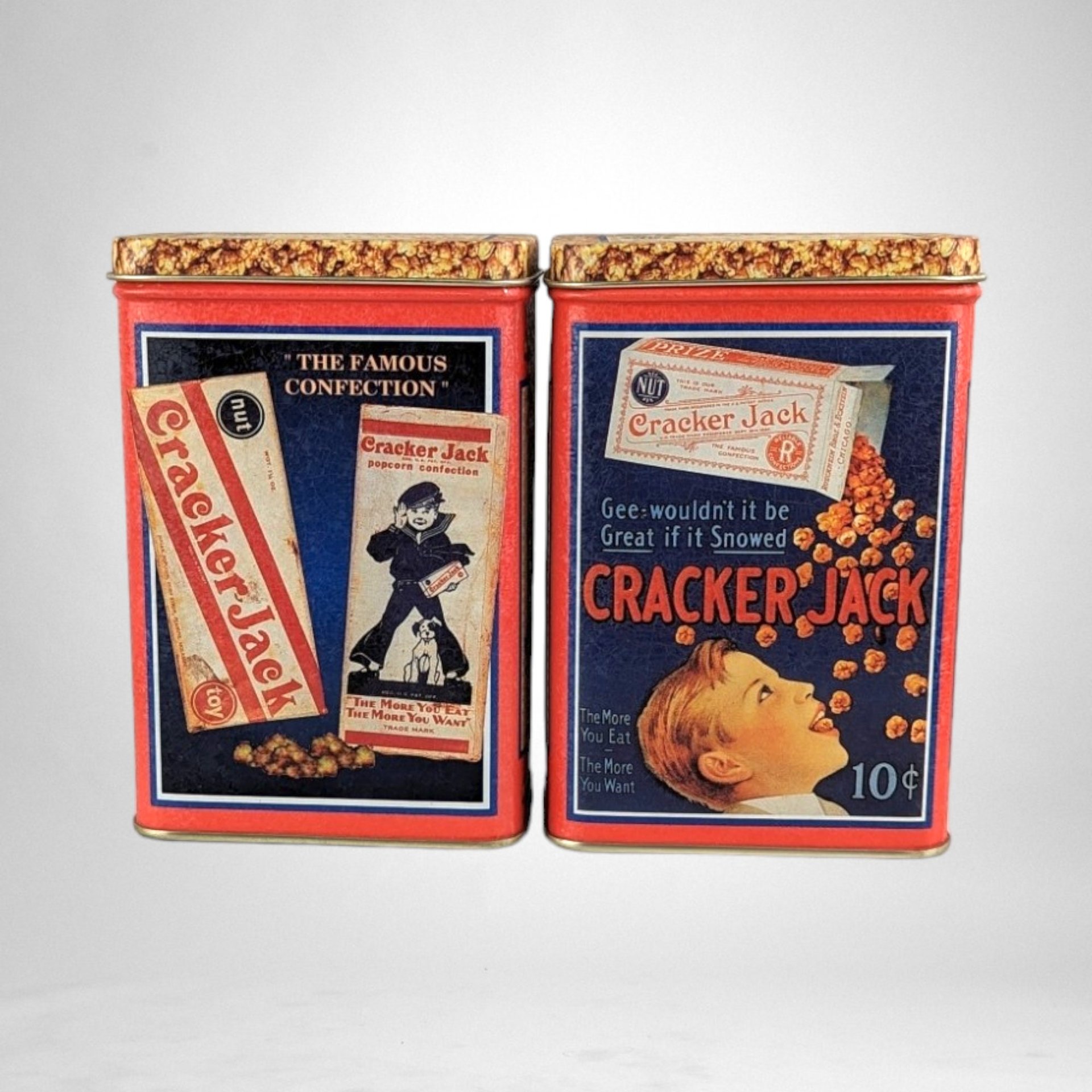 Pair of Bristolware Small Cracker Jack Tins