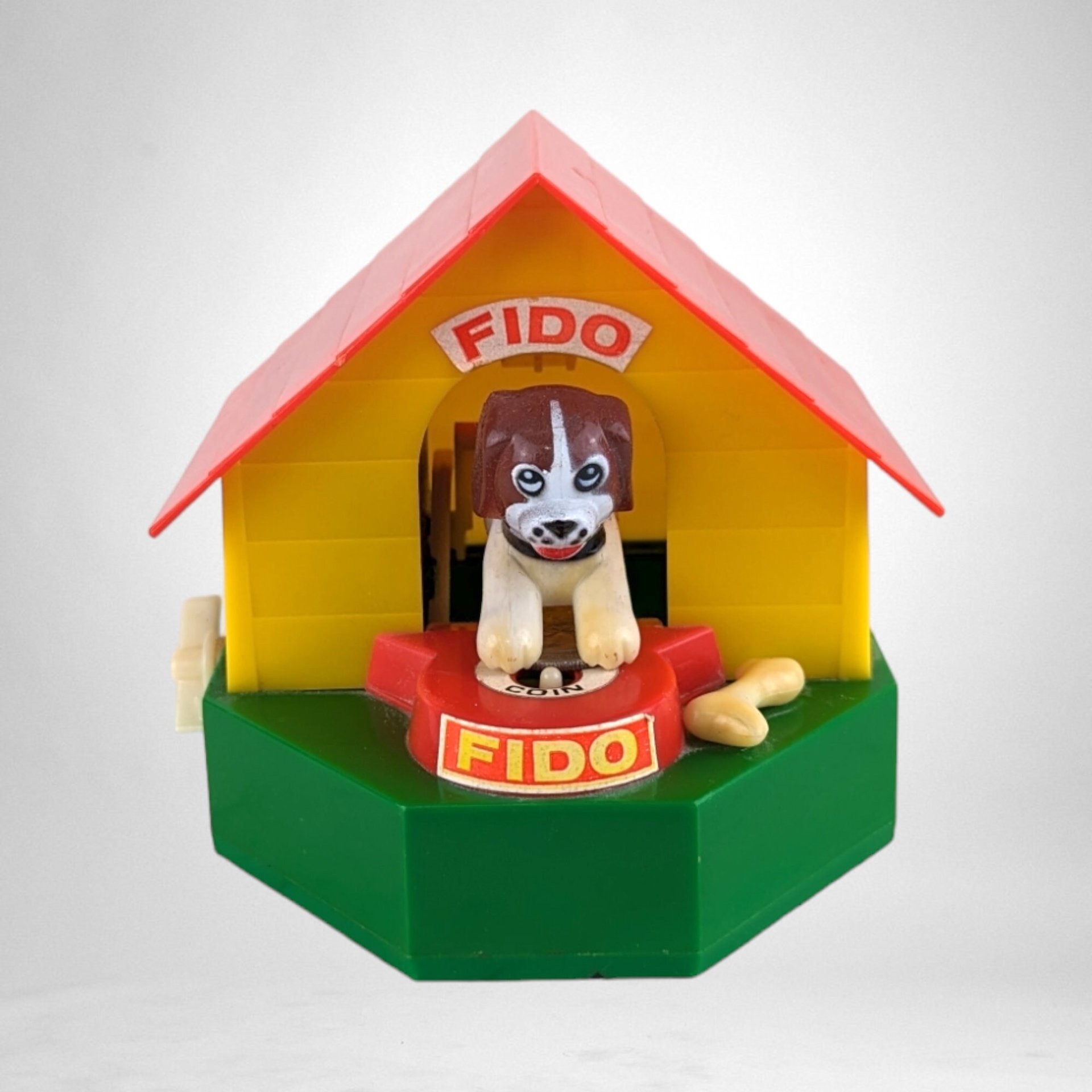 Vintage J.S.N.Y. Plastic Wind Up Fido Mechanical Bank