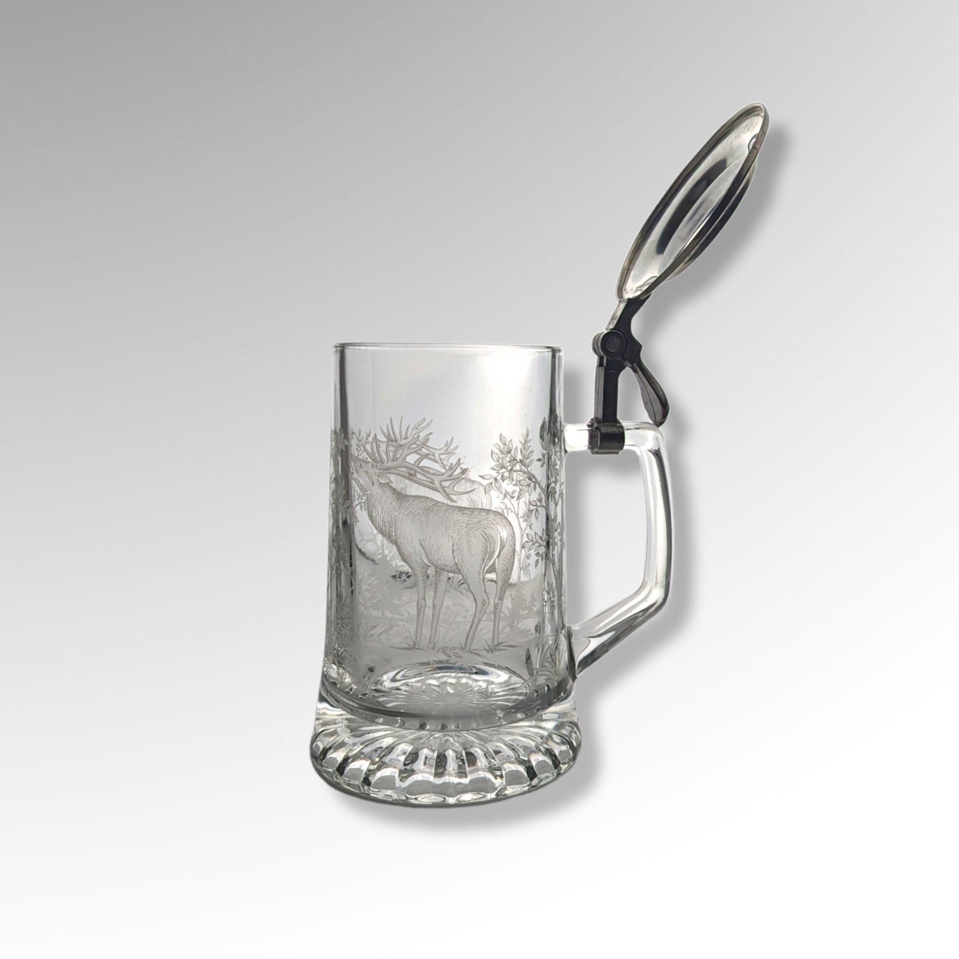 ALWE German Clear Glass Beer Stein with Deer