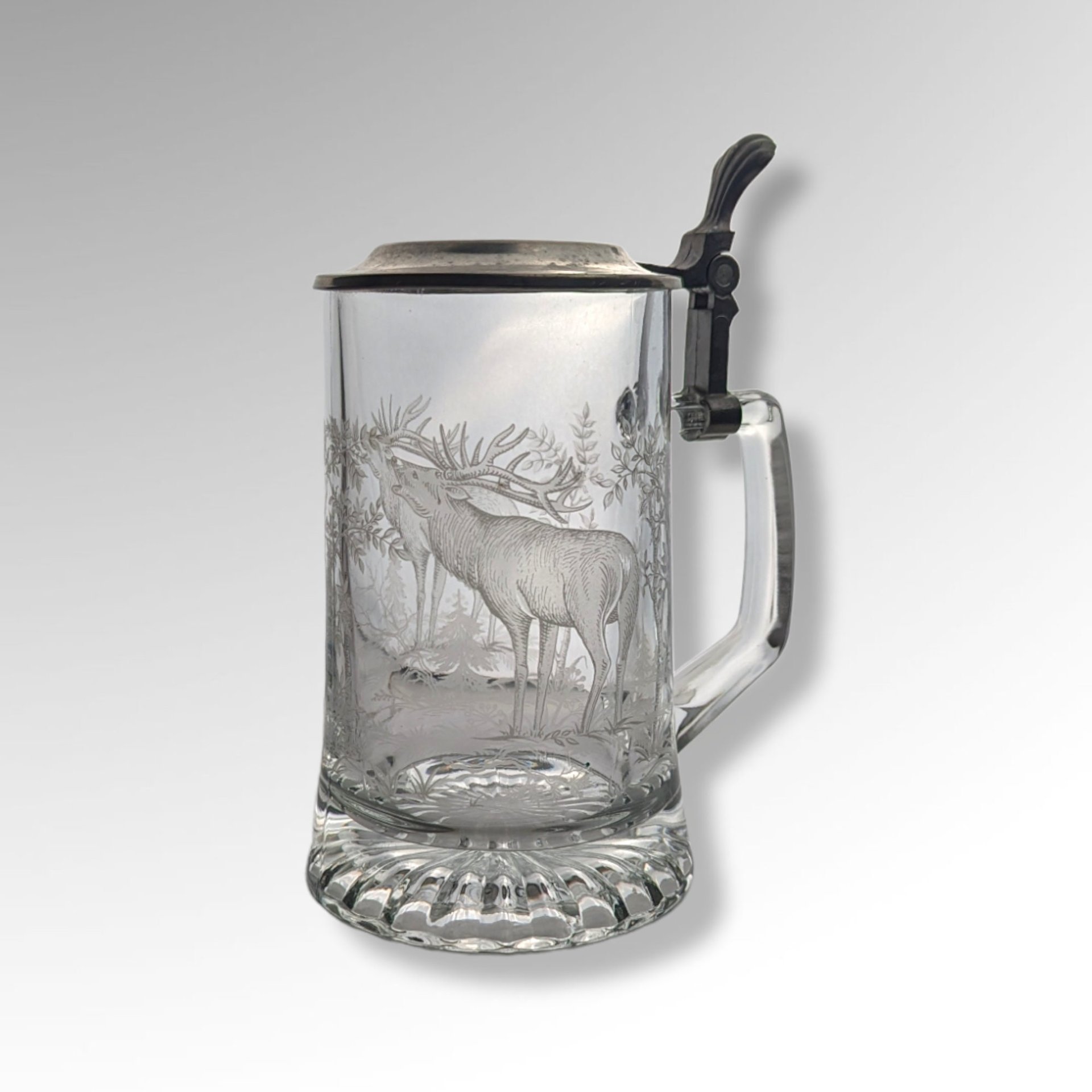 ALWE German Clear Glass Beer Stein with Deer