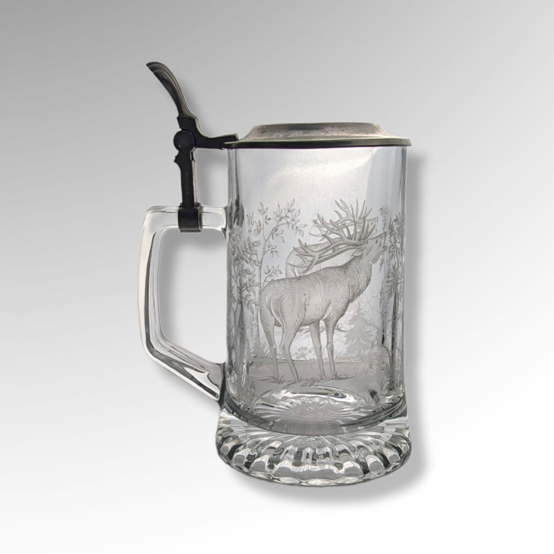 ALWE German Clear Glass Beer Stein with Deer