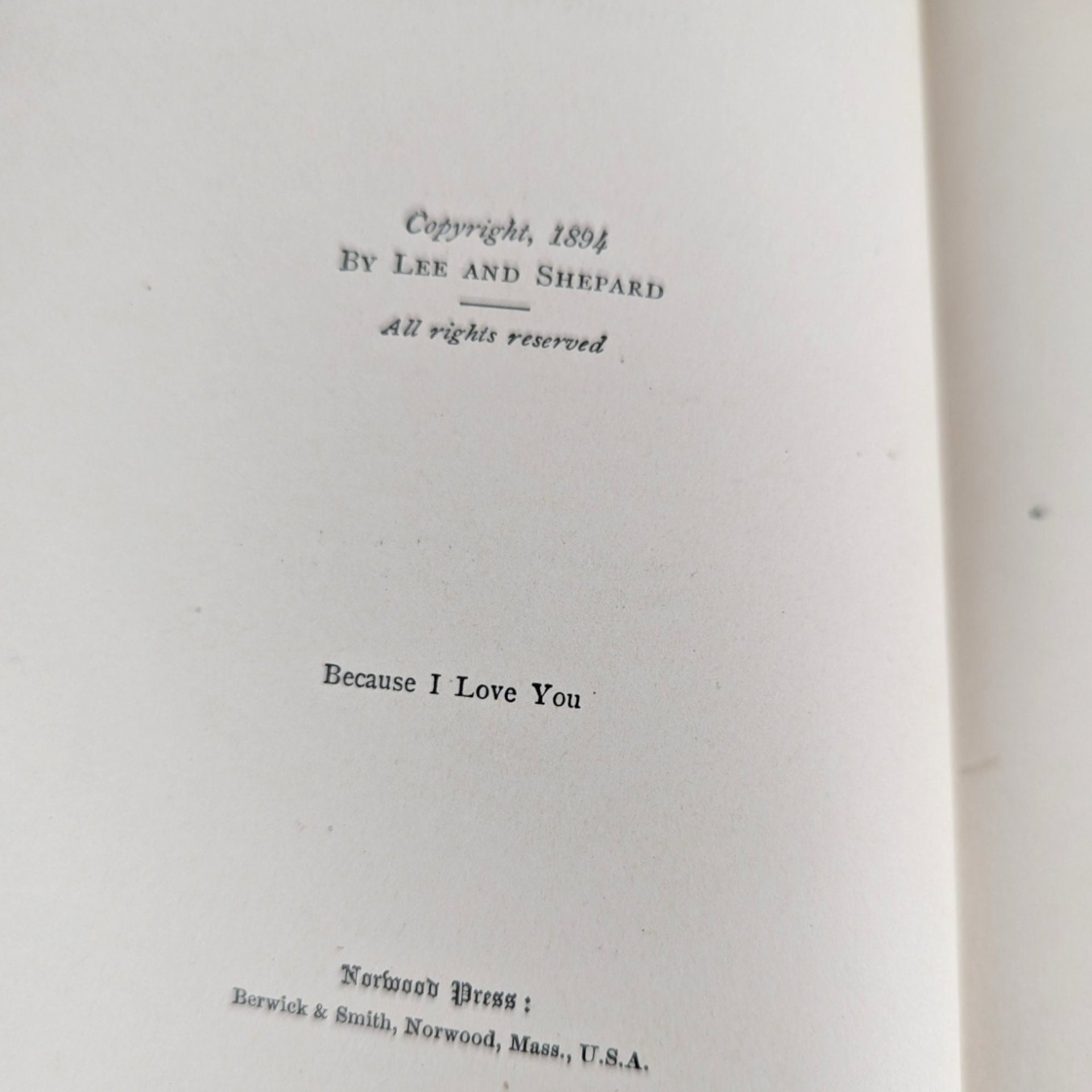 1894 Because I Love you Poems of Love by Anna E. Mack, Hardcover Book