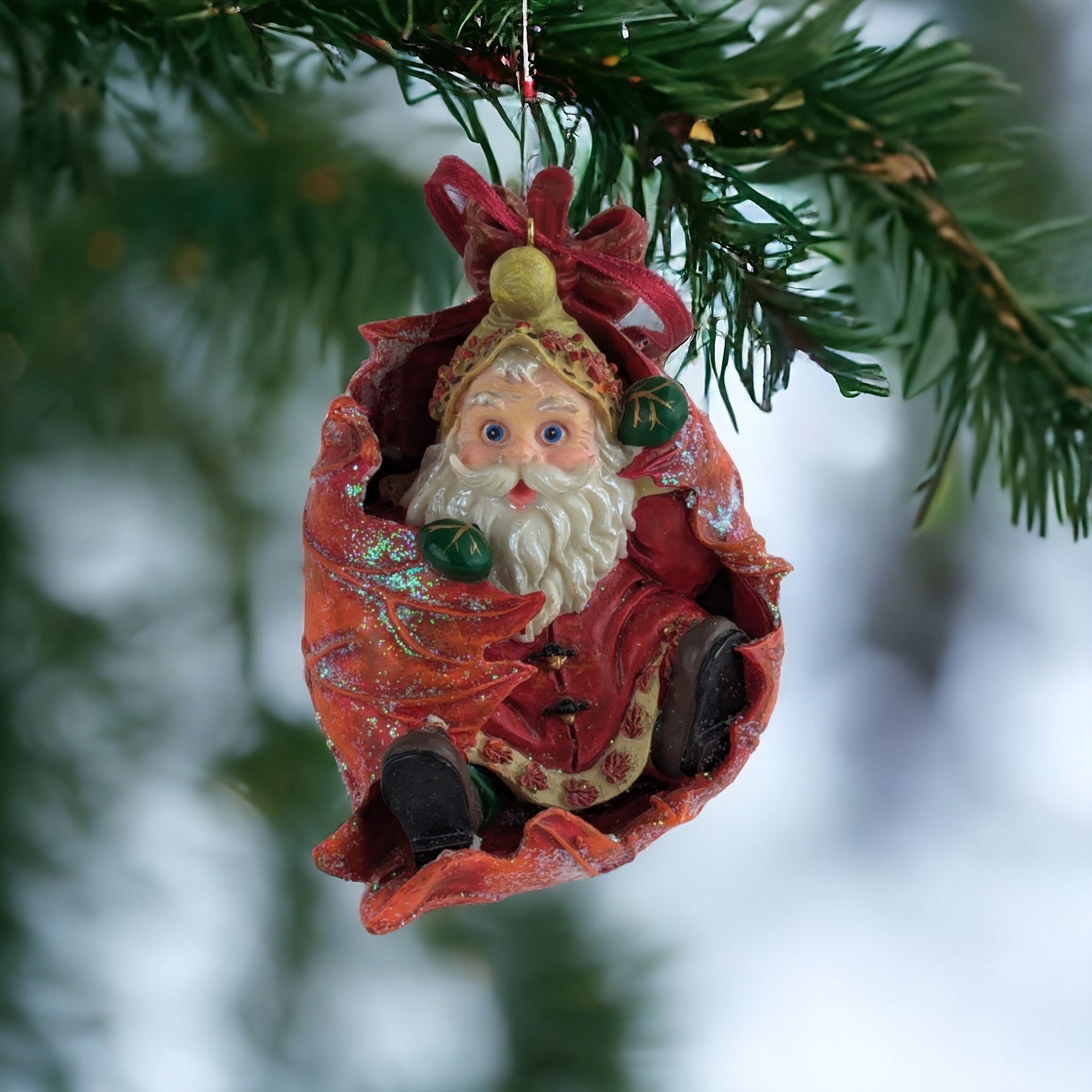 Christopher Radko Floating Leaf Santa Ornament, Woodland Winds