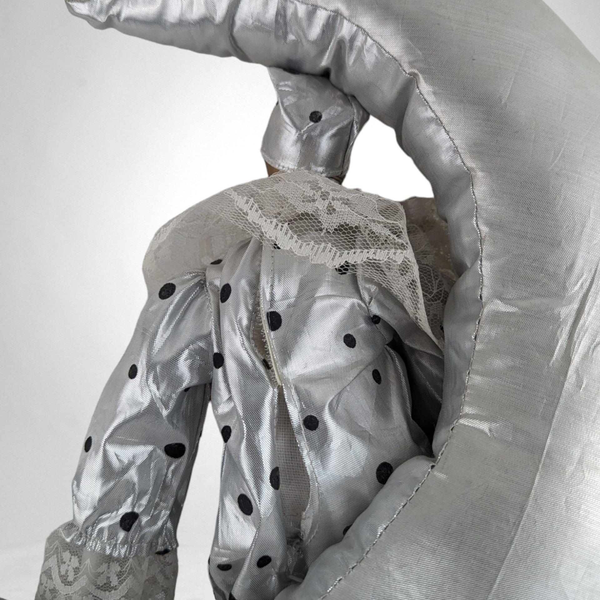 Vintage Silver Harlequin, Clown Doll on Moon Hanging Decor