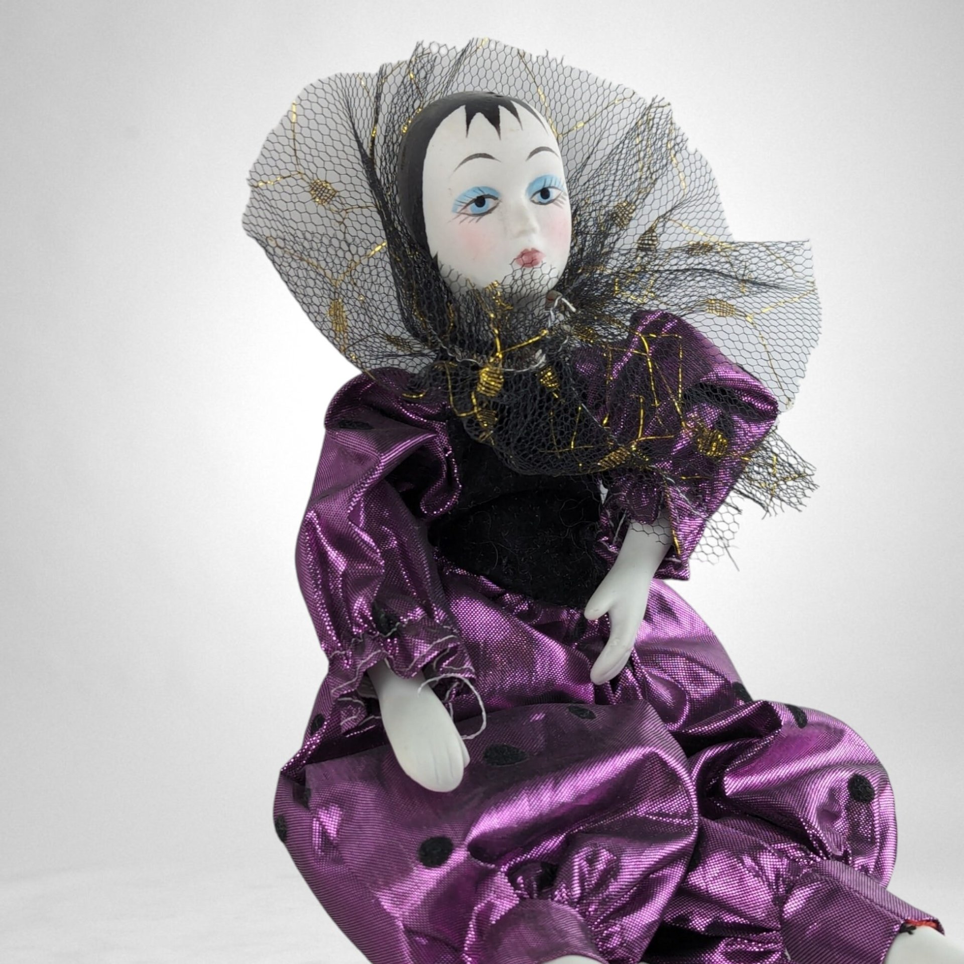 Vintage 10" Harlequin Doll with Purple Outfit