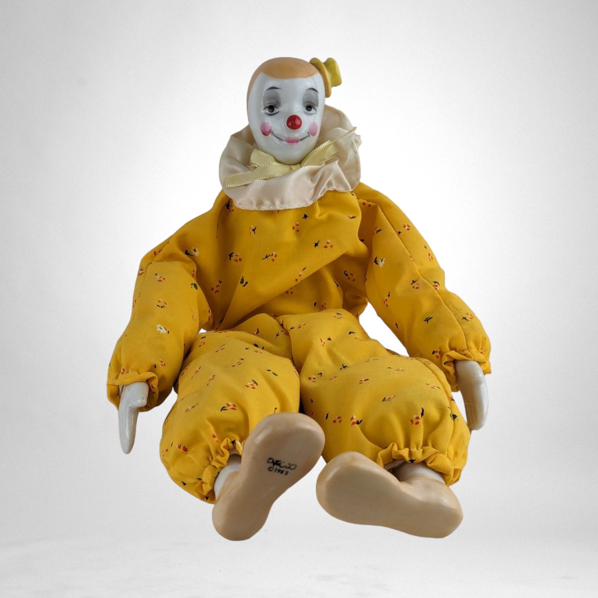 1983 Enesco 12" Yellow Clown Doll, Shelf Sitter