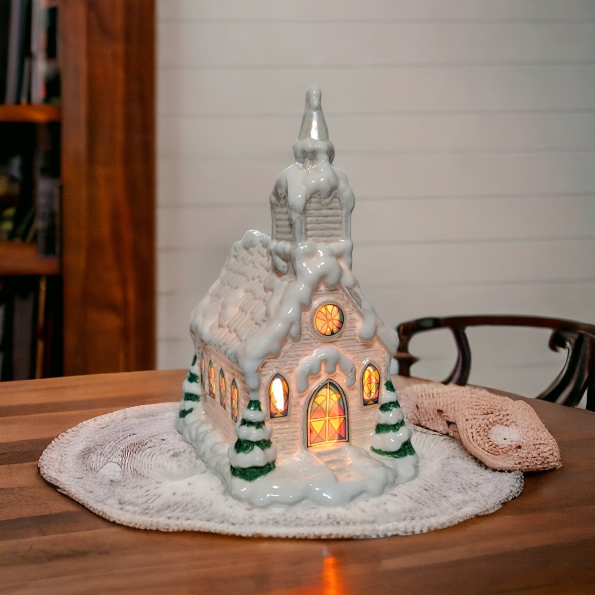 Vintage Lighted Procelain The Old Town Village Church