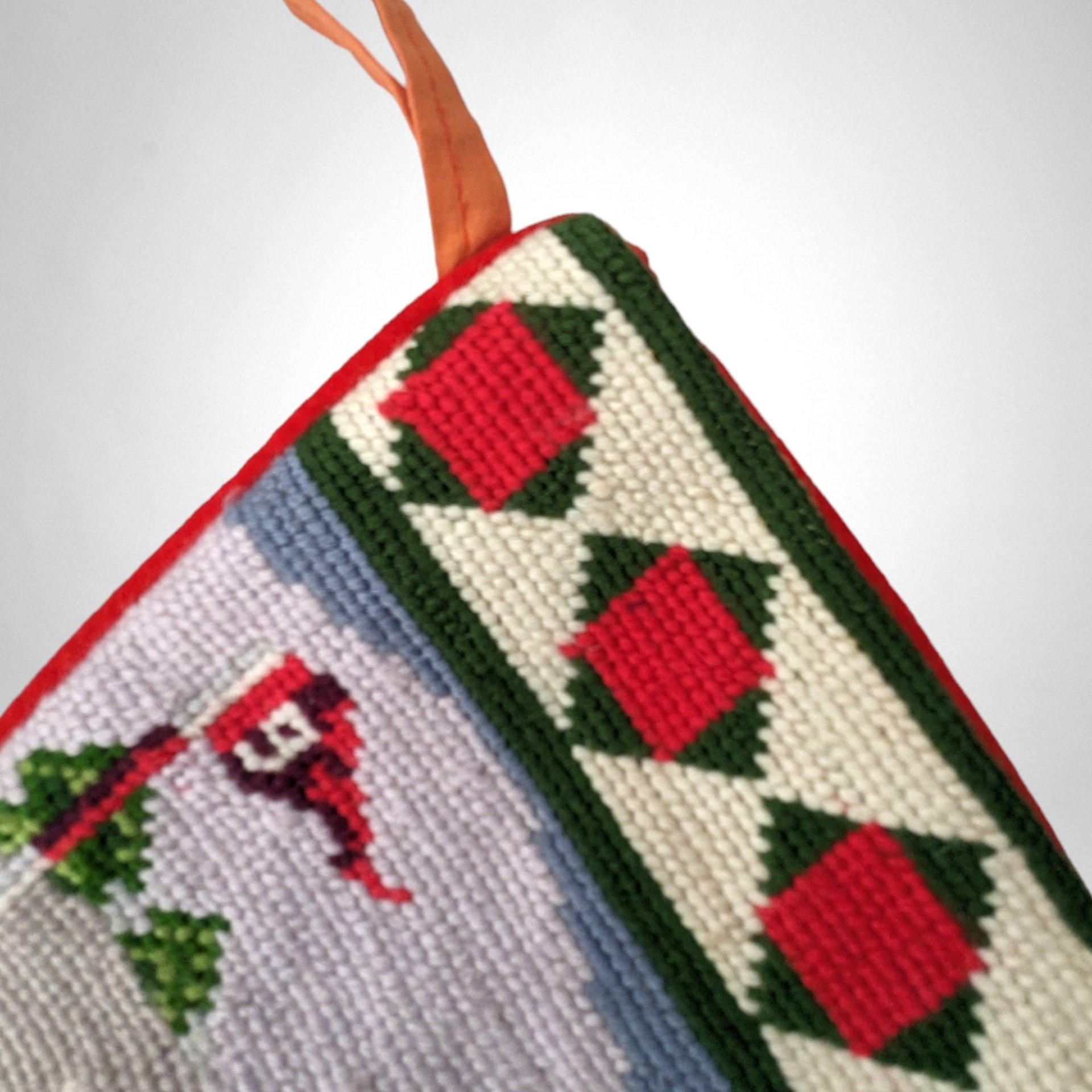 Vintage Needlepoint Santa Playing Golf Christmas Stocking
