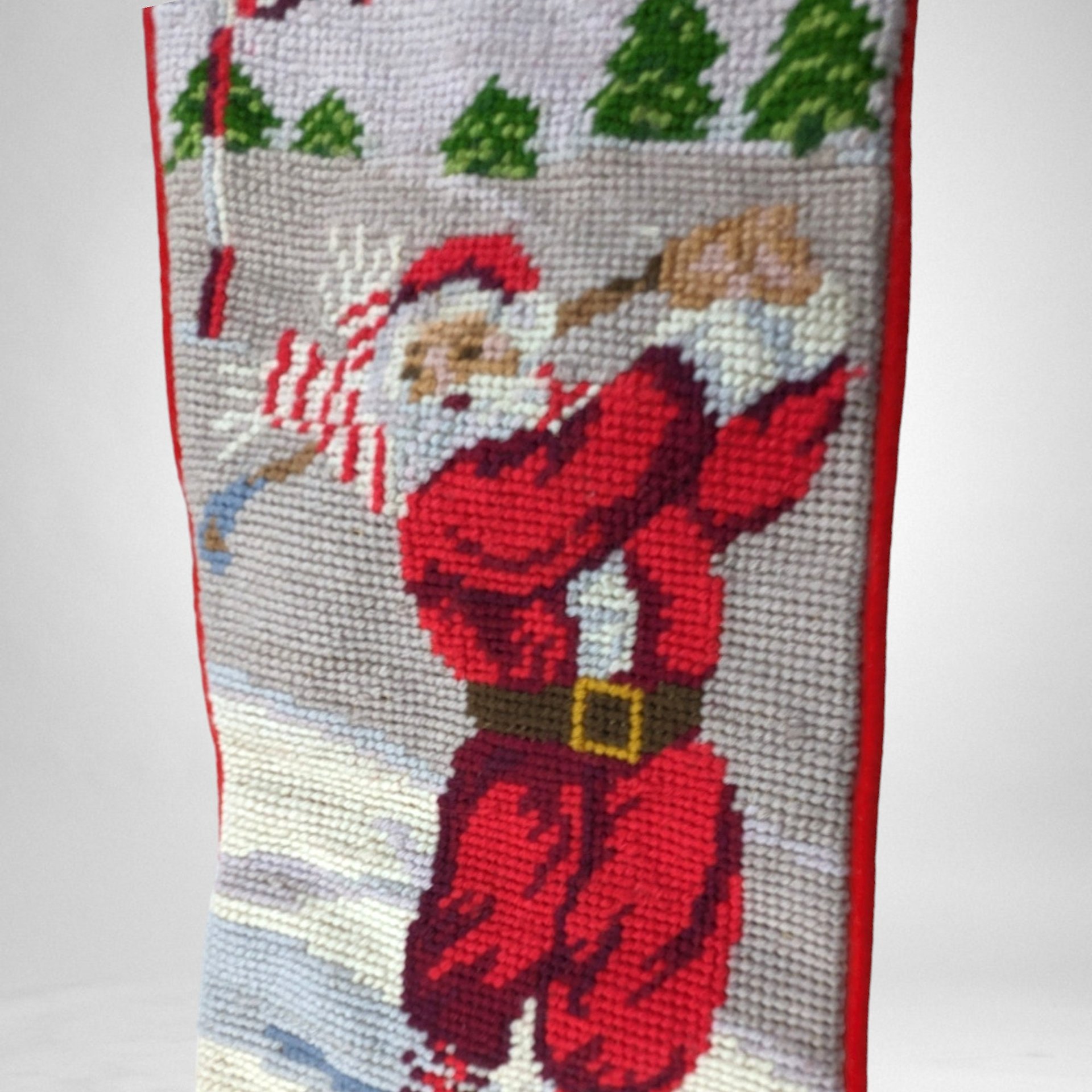 Vintage Needlepoint Santa Playing Golf Christmas Stocking
