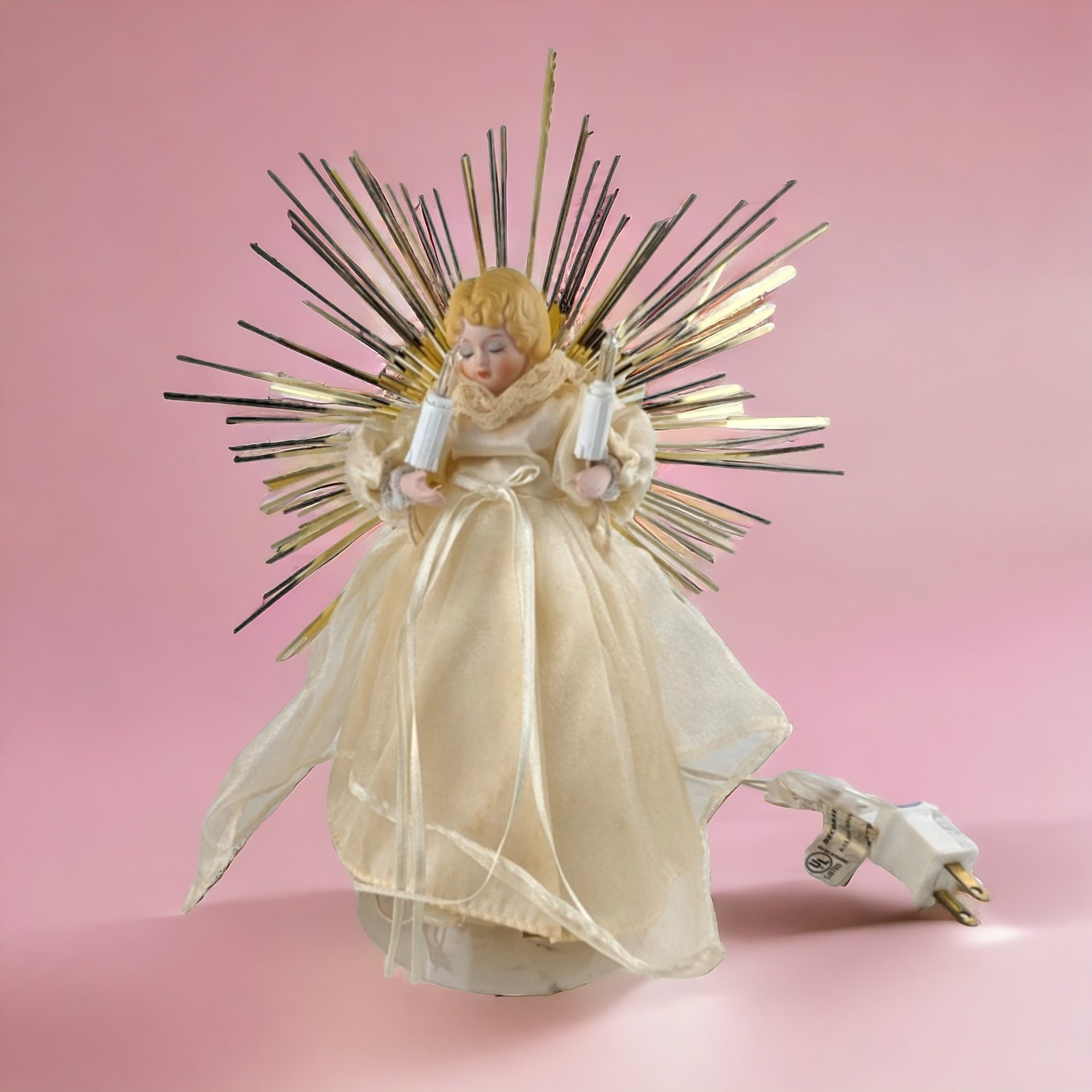 Vintage Light Up Ivory and Gold Angel Tree Topper | Illuminated Christmas Decor | Elegant Holiday Accent | Perfect Gift for Angel Collectors