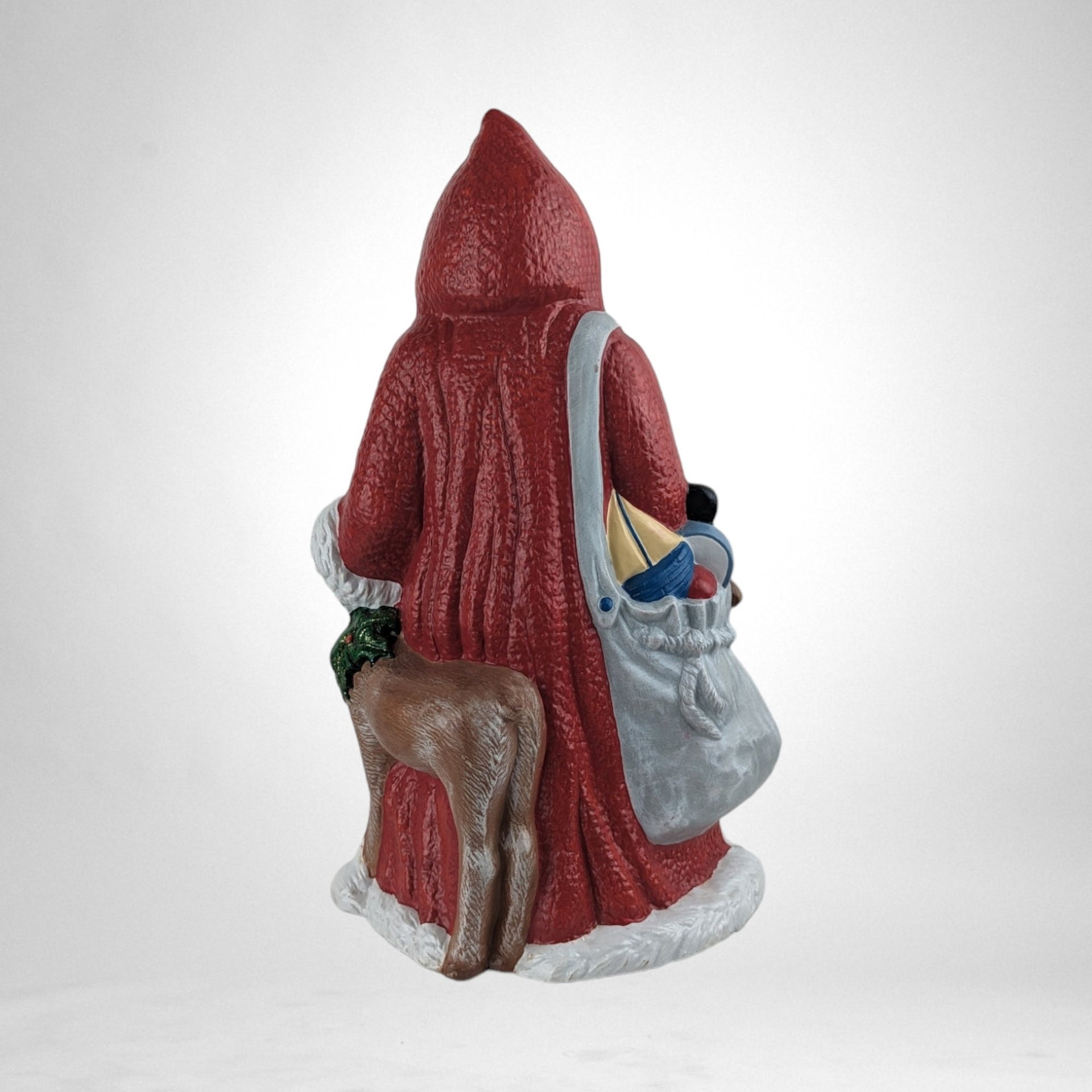 Vintage 11" Hand-Painted Ceramic Santa with Reindeer Figure - Holiday Decor, Christmas Collectible, Retro Festive Figurine