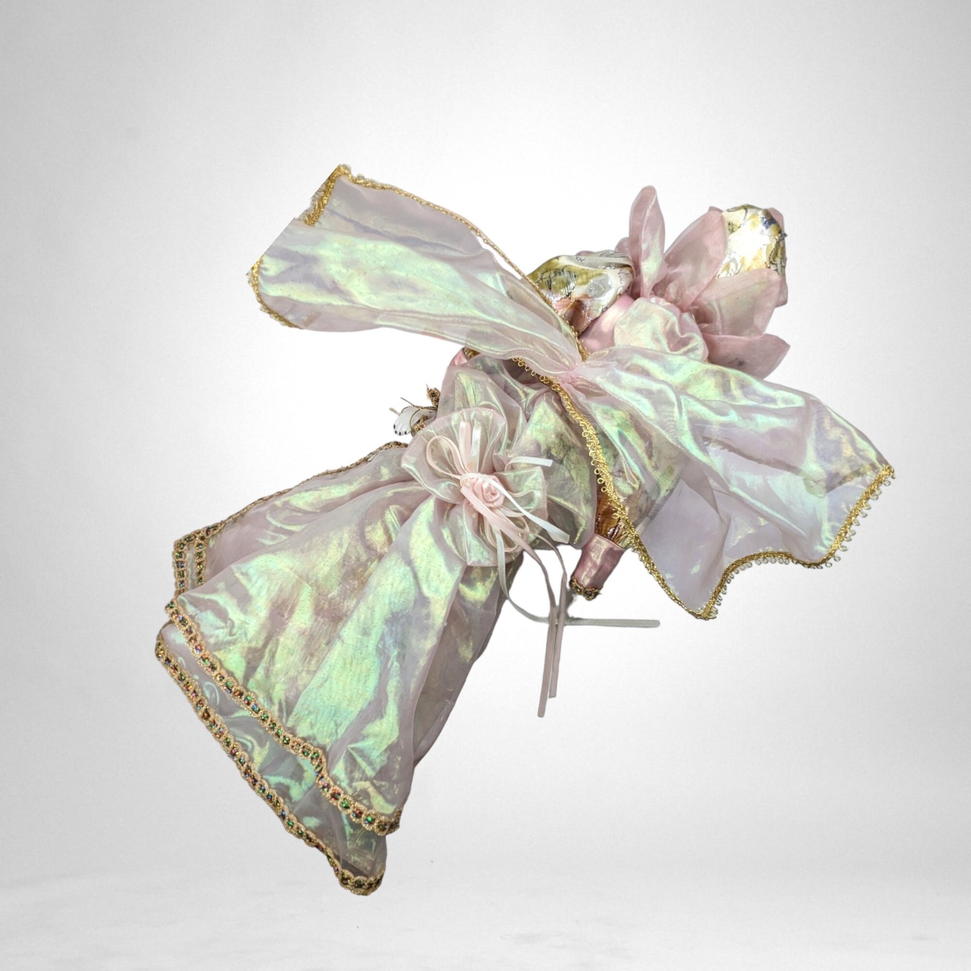 Vintage Showstopper 17" Porcelain Harlequin Clown Doll, Pink