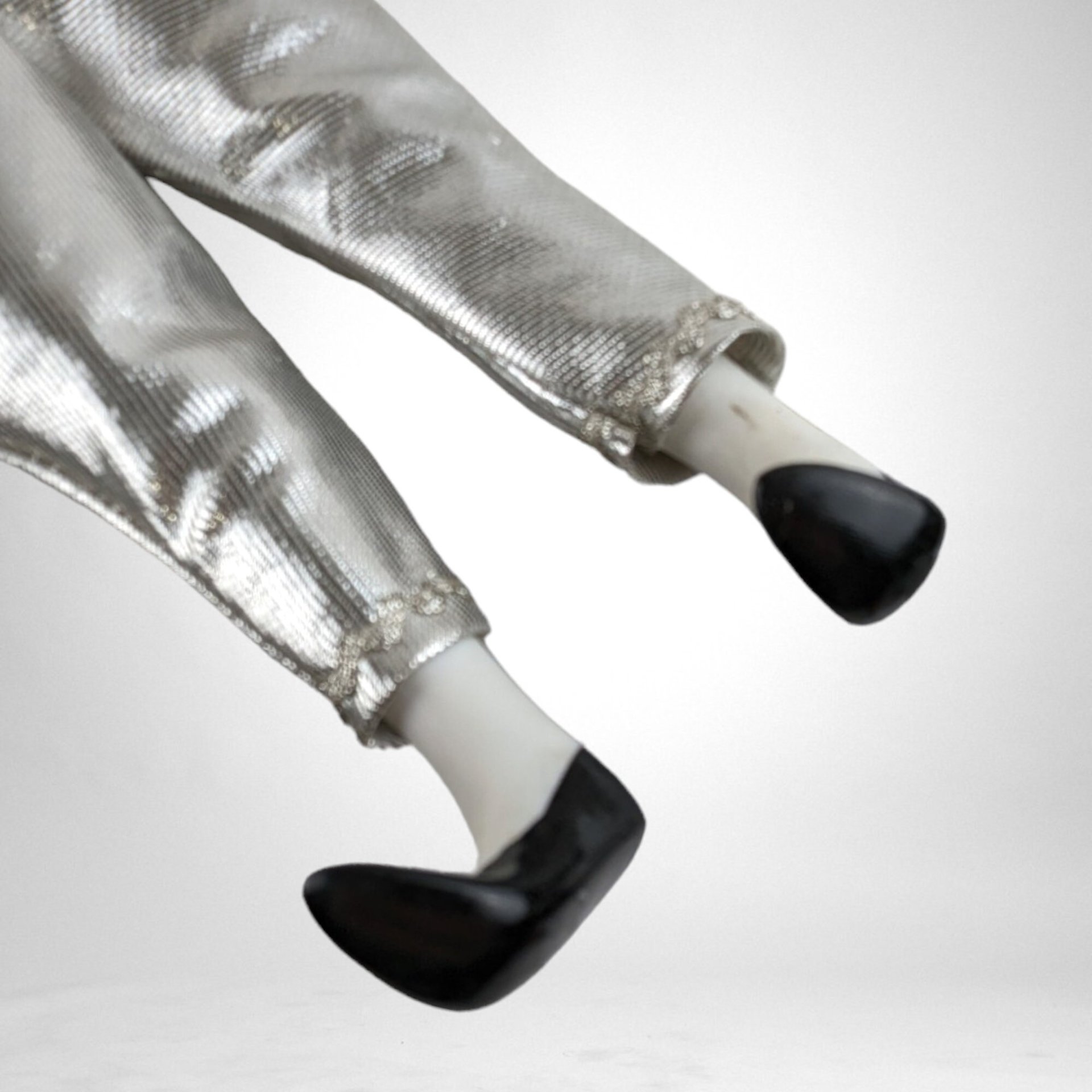 Vintage Silver and Black 17" Harlequin Pierrot Jester Doll