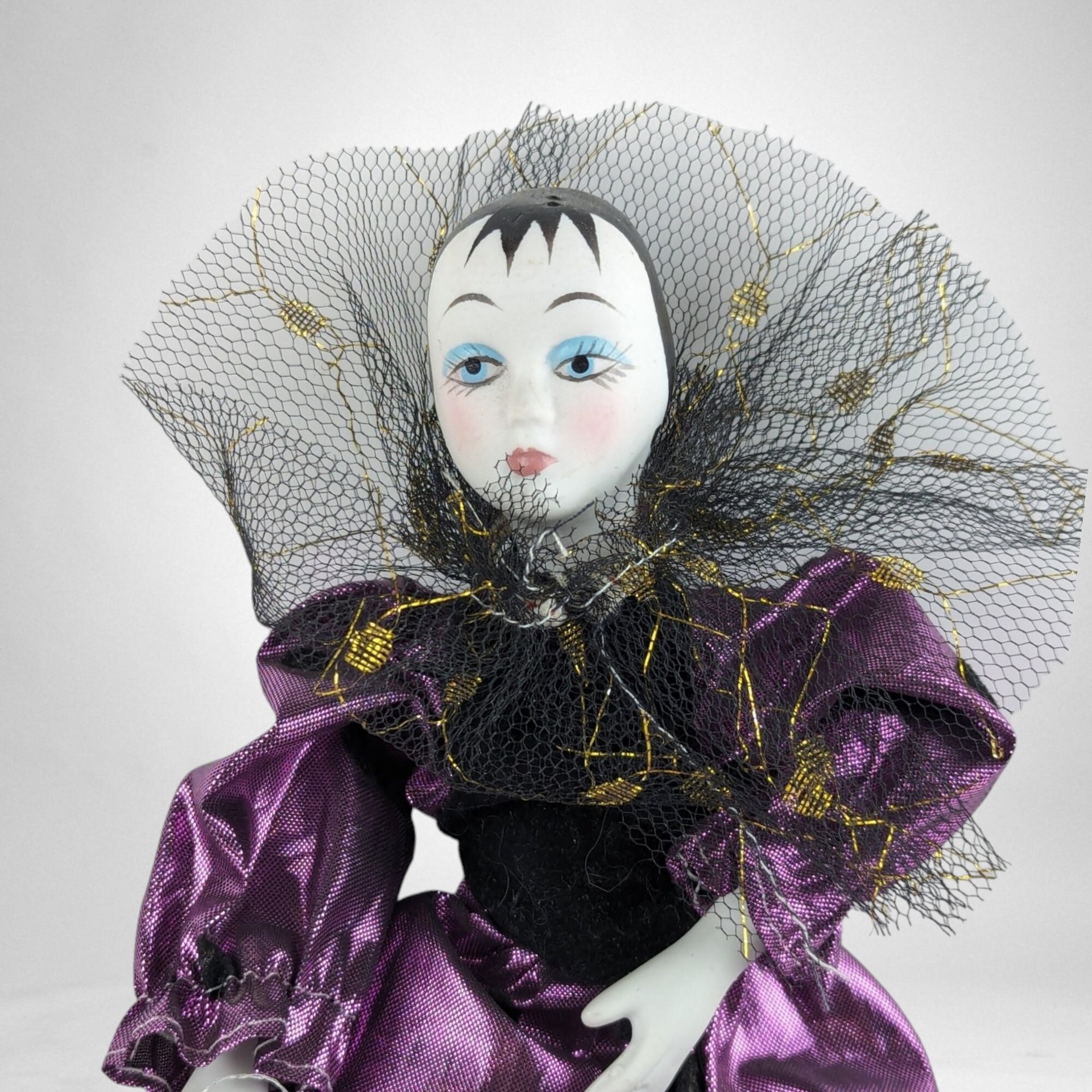 Vintage 10" Harlequin Doll with Purple Outfit