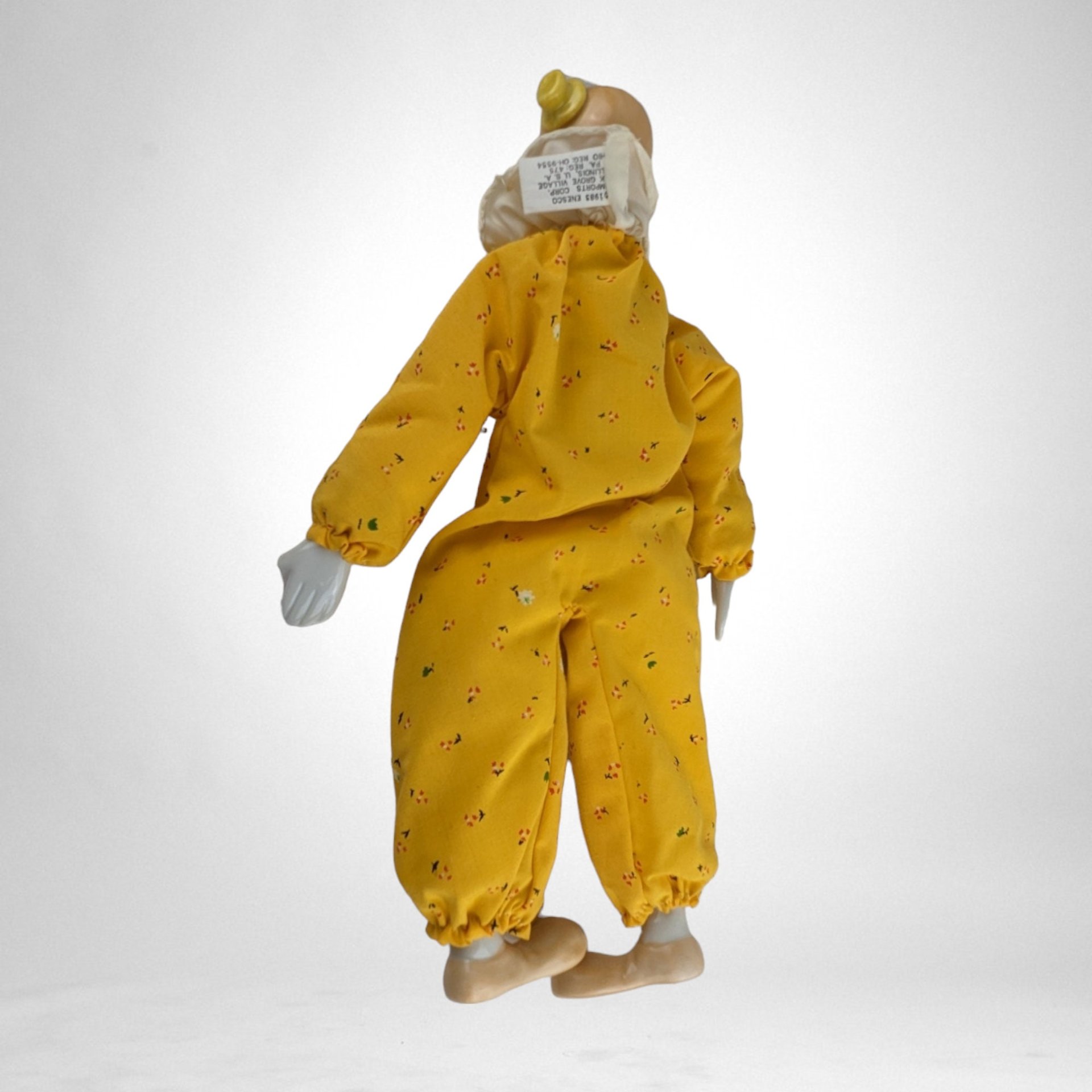 1983 Enesco 12" Yellow Clown Doll, Shelf Sitter