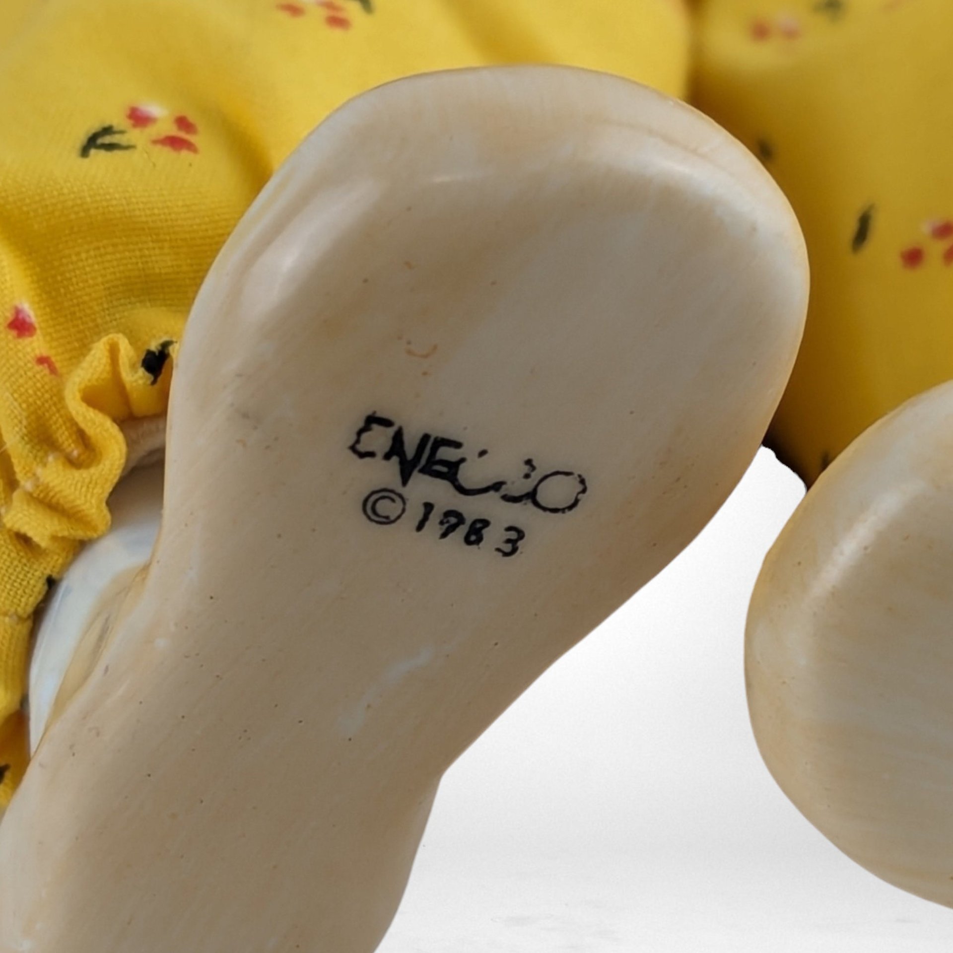 1983 Enesco 12" Yellow Clown Doll, Shelf Sitter