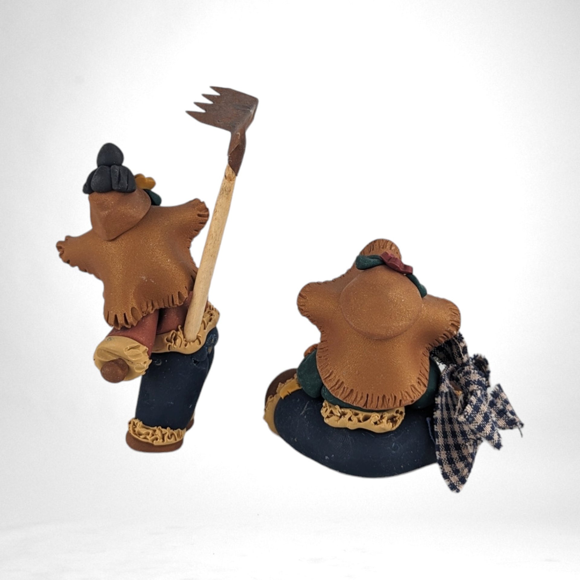 Vintage Handmade Clay Fall Farmer Figurines