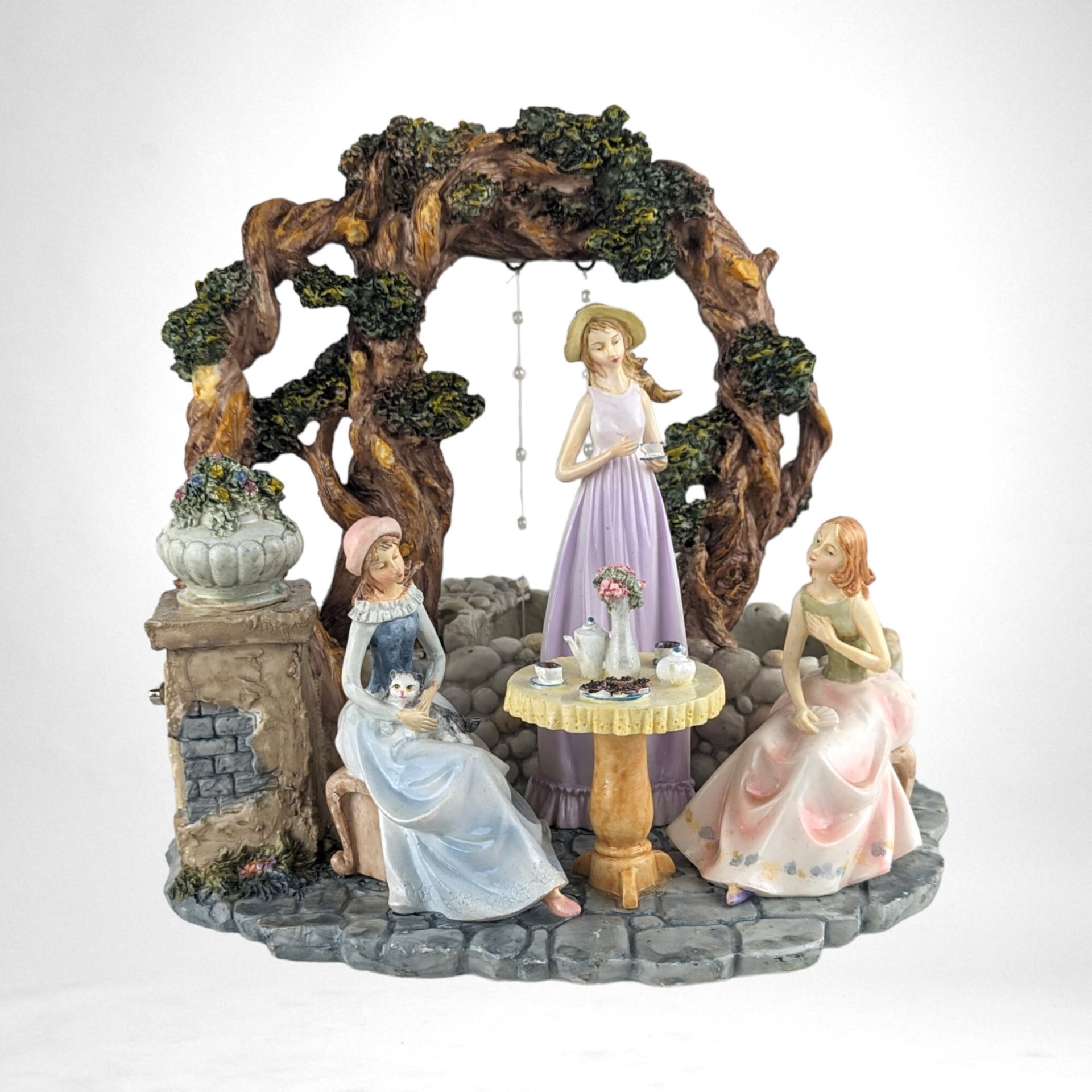 Vintage Tabletop Fountain | Musical Tea Party Scene | Collector's Item