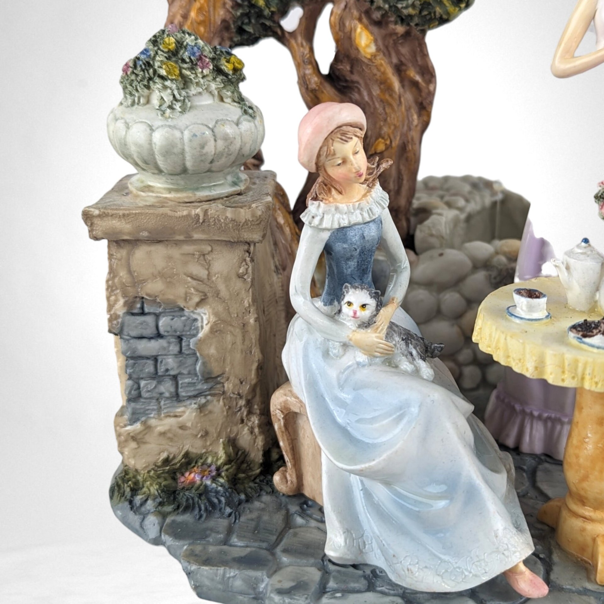 Vintage Tabletop Fountain | Musical Tea Party Scene | Collector's Item