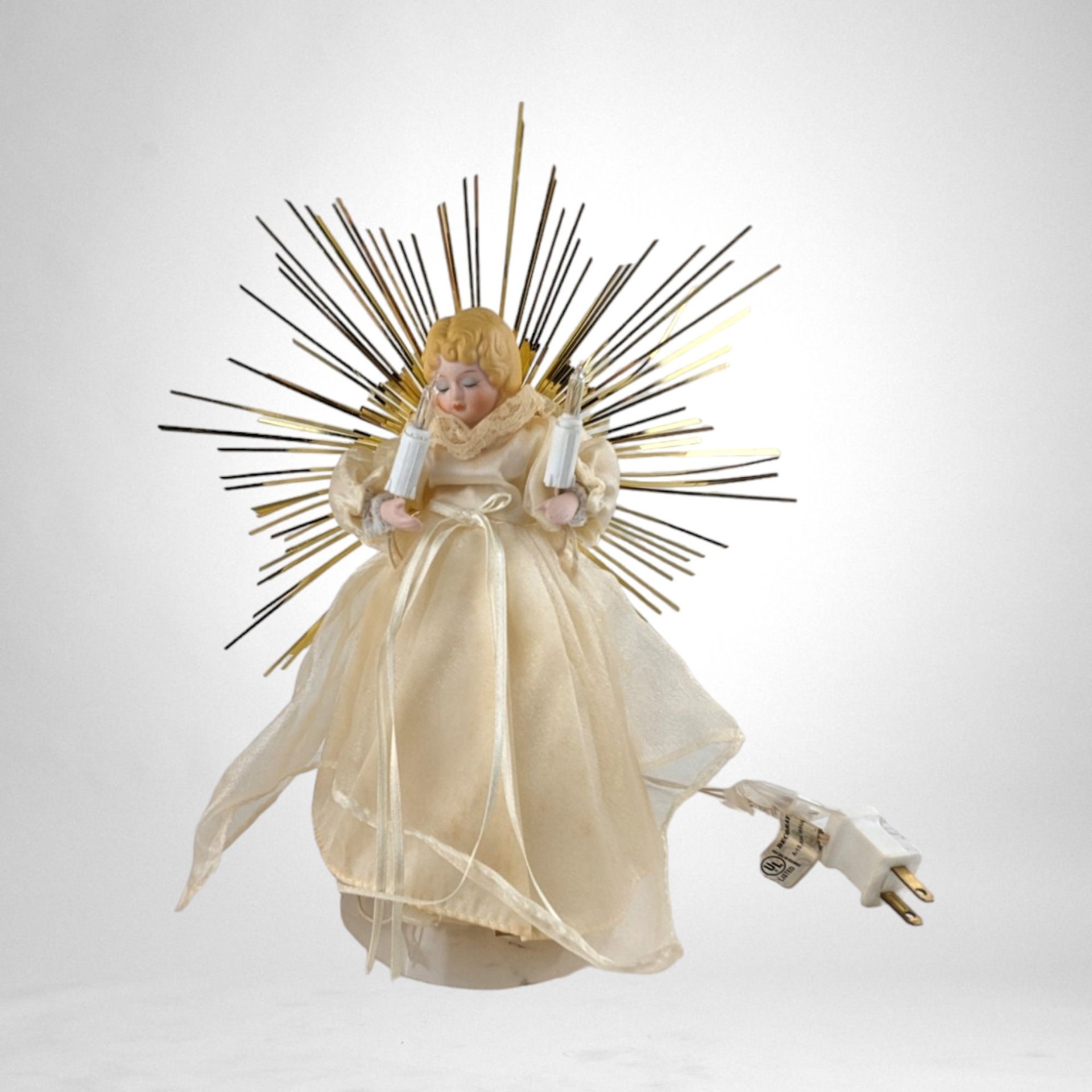 Vintage Light Up Ivory and Gold Angel Tree Topper | Illuminated Christmas Decor | Elegant Holiday Accent | Perfect Gift for Angel Collectors