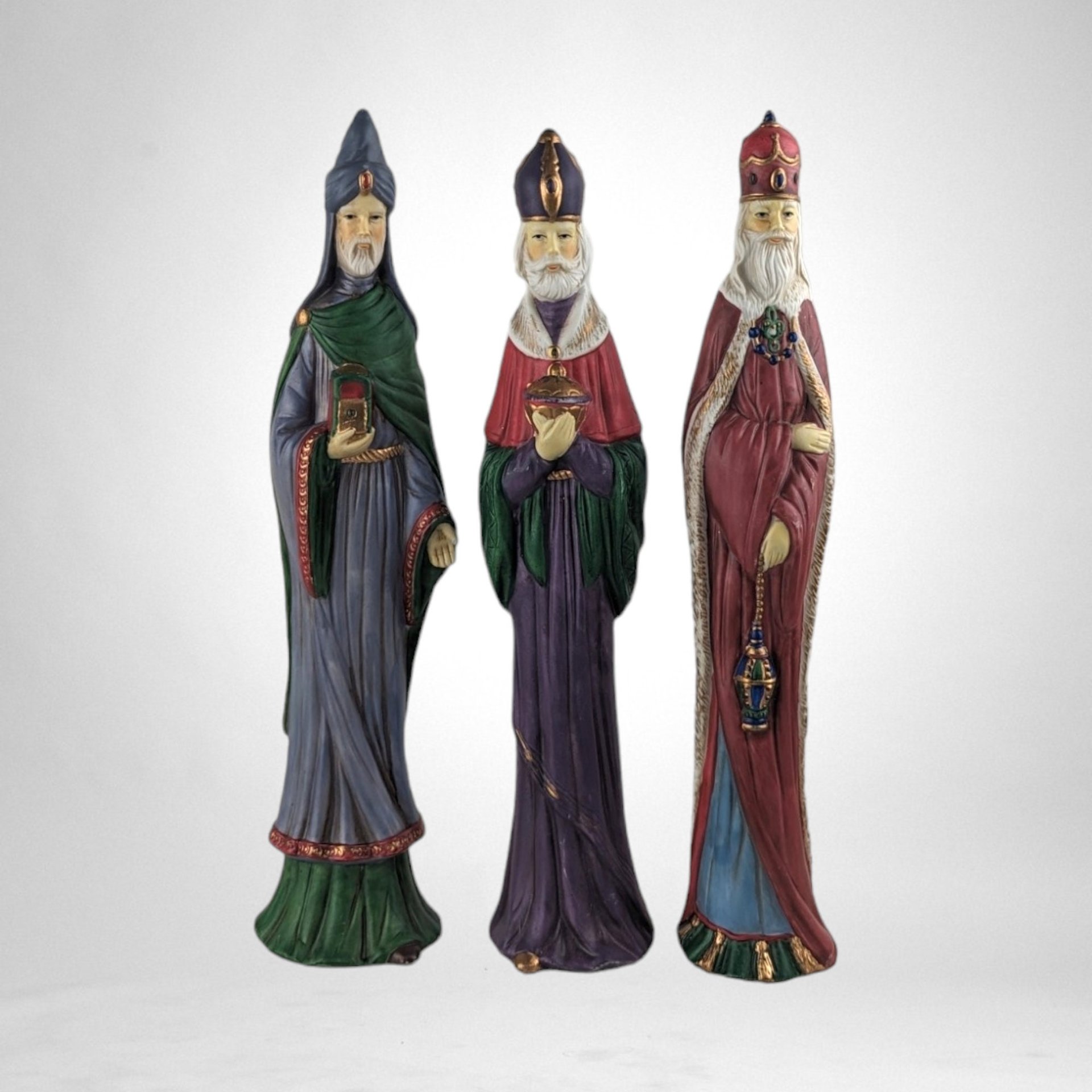 Set of 3 1993 10" Ceramic Wisemen Figurines - Nativity Scene Figures, Christmas Decor, Vintage Collectible