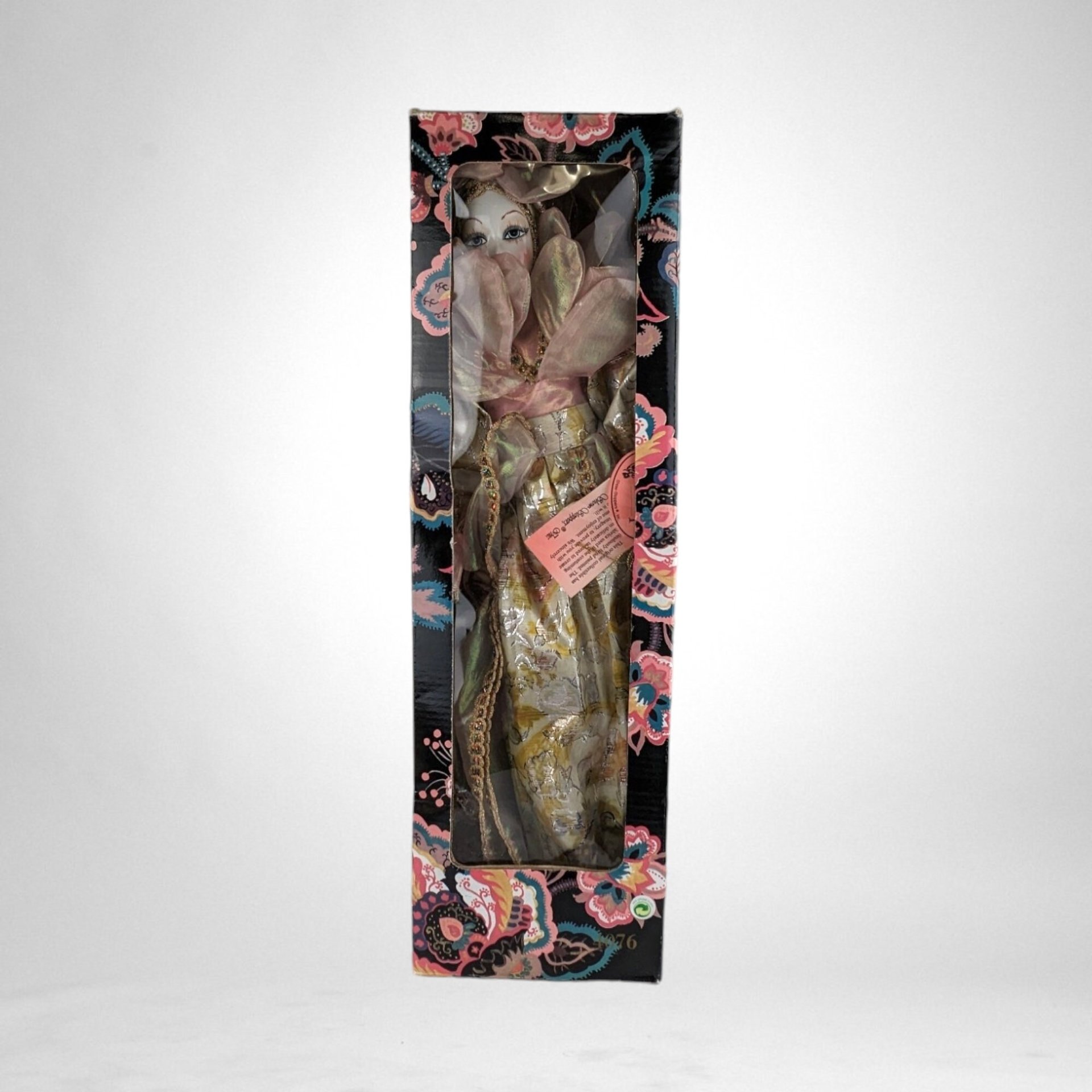 Vintage Showstopper 17" Porcelain Harlequin Clown Doll, Pink