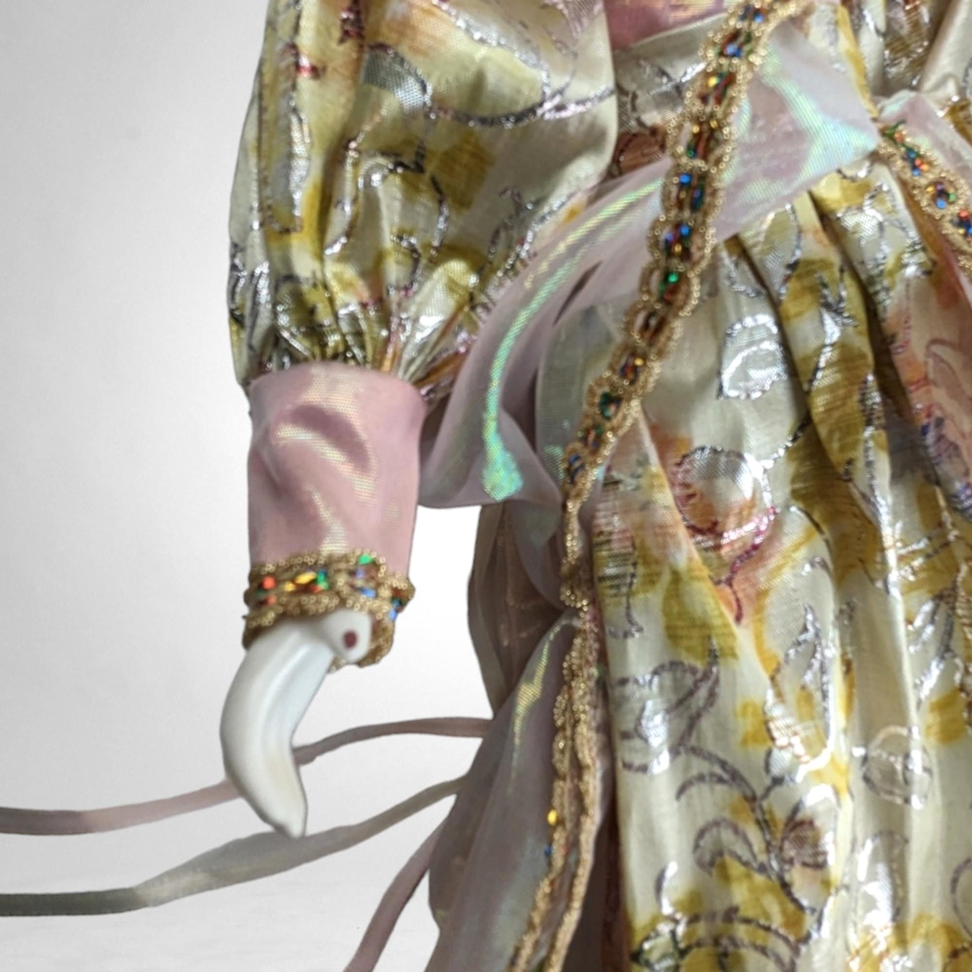 Vintage Showstopper 17" Porcelain Harlequin Clown Doll, Pink