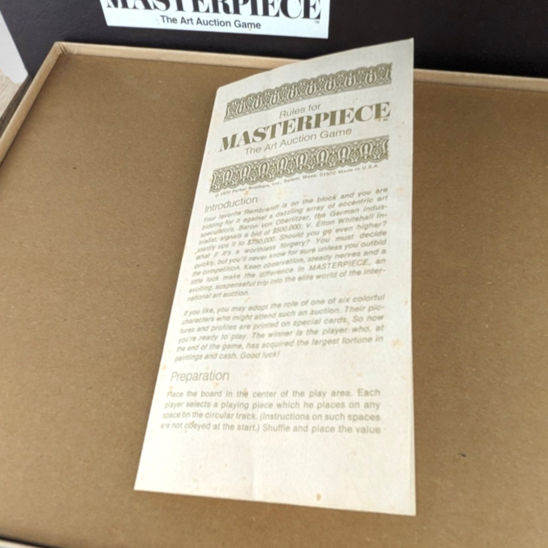 1970 Masterpiece The Classic Art Auction Game, Missing One Card