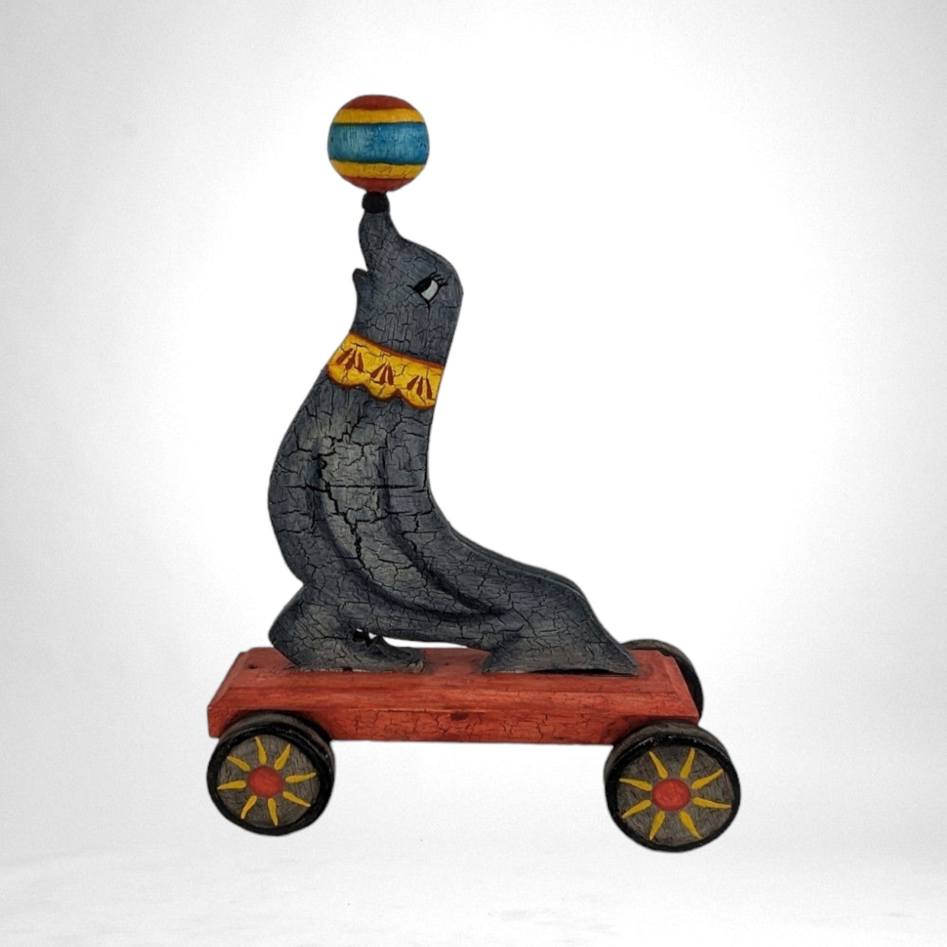 Handmade Wooden Seal with Ball Figure