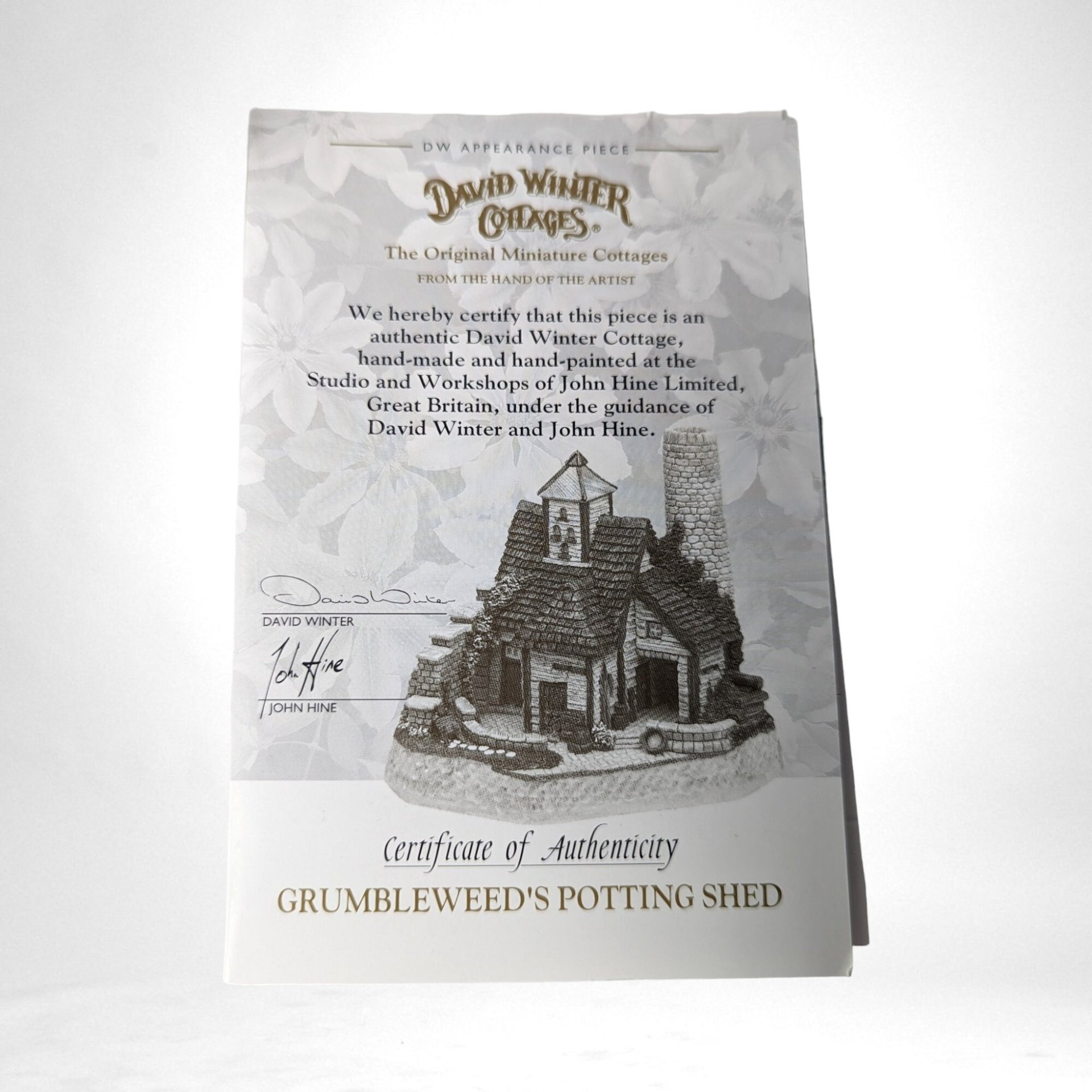 David Winter Cottages Grumbleweed's Potting Shed 1995 Signed