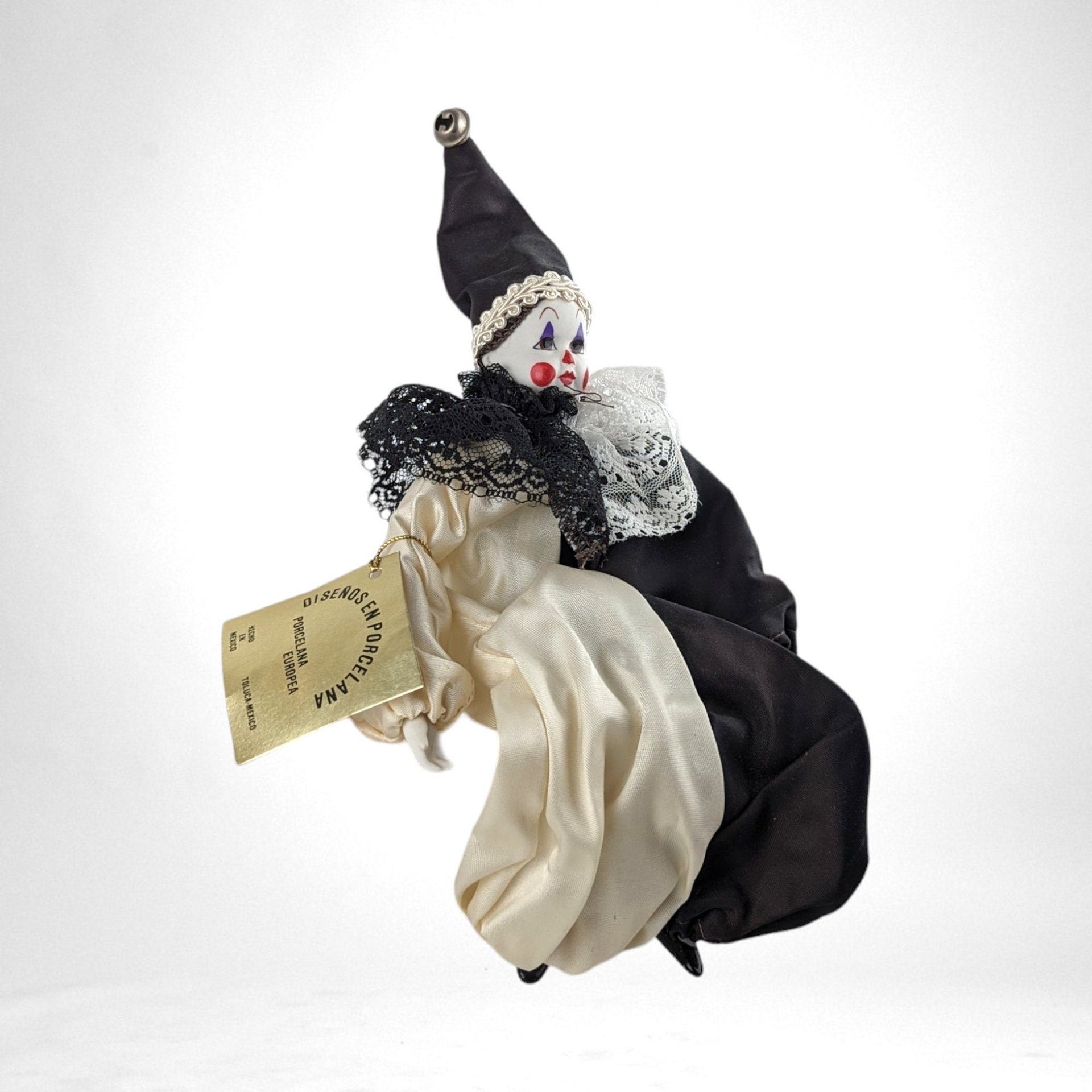 Vintage Black and White Porcelain Clown Shelf Sitter (6 1/2")
