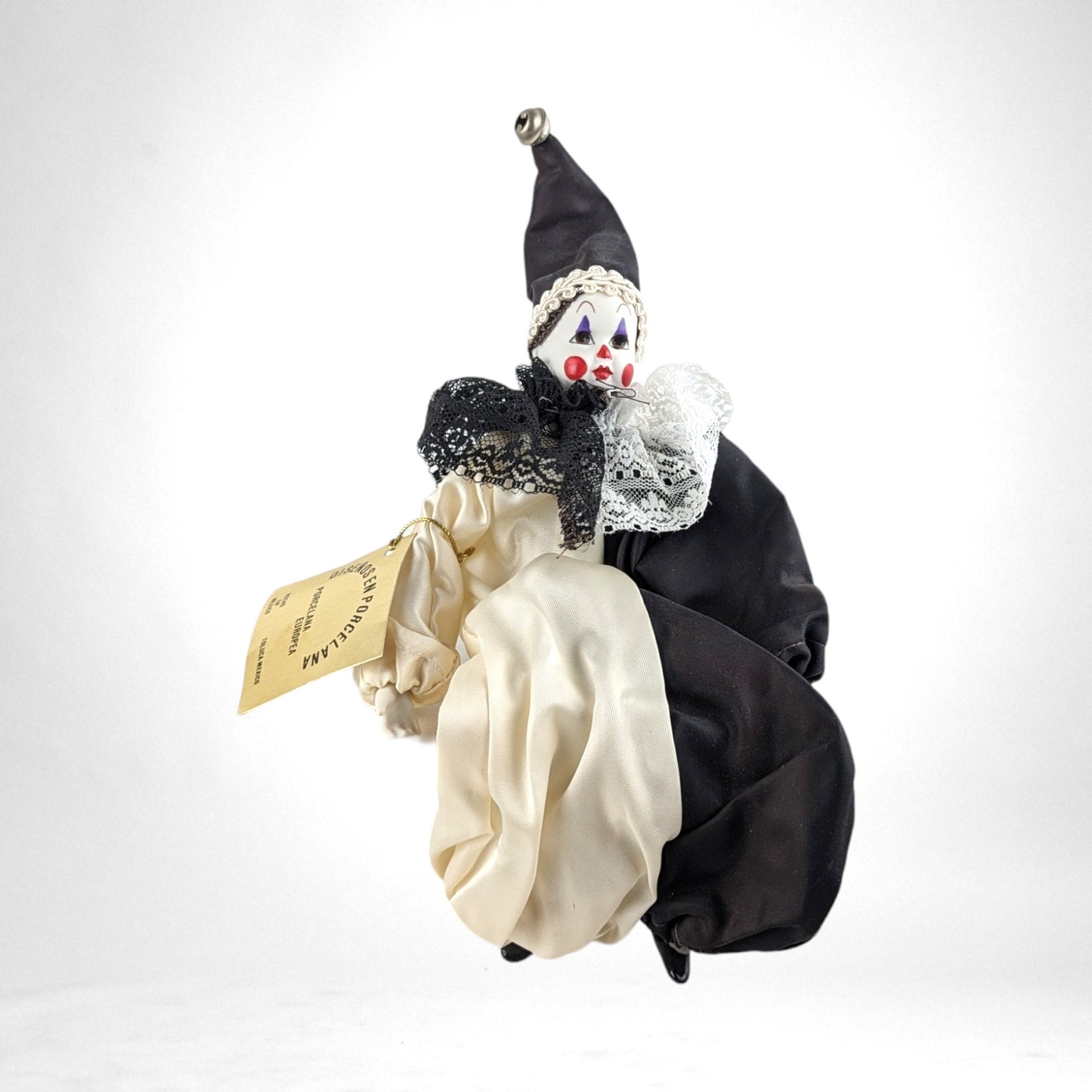 Vintage Black and White Porcelain Clown Shelf Sitter (6 1/2")