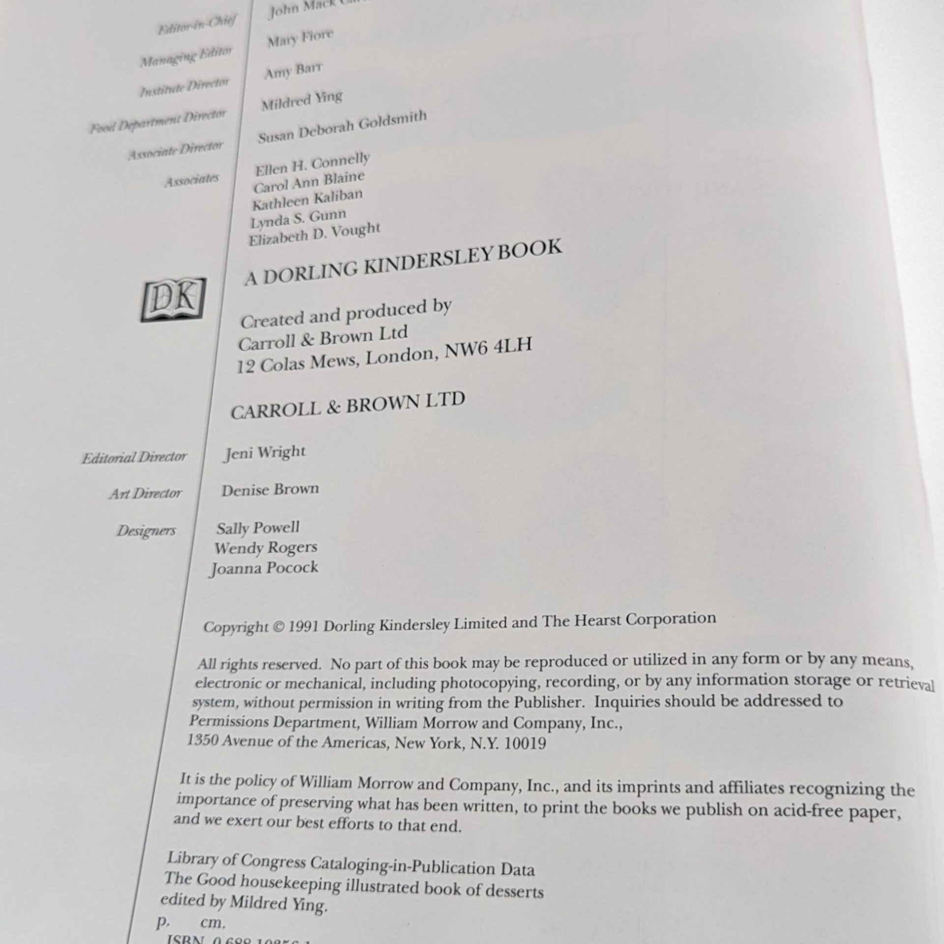 1991 Good Housekeeping Illustrated Book of Desserts, Hardcover Book