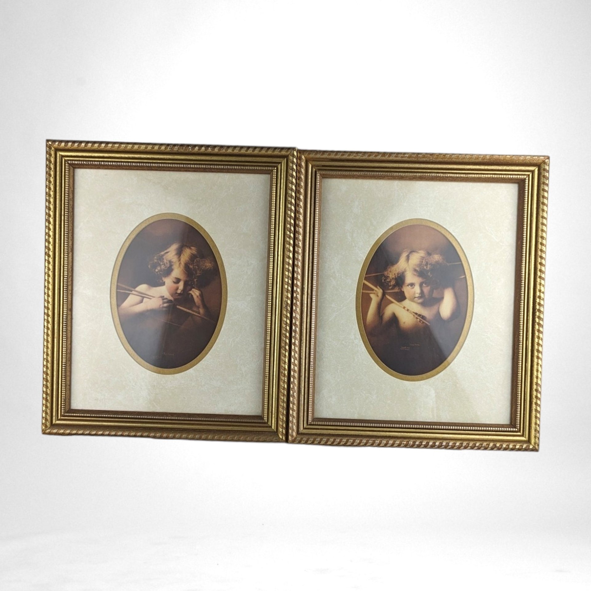 Vintage Cupid Awake and Cupid Asleep Framed Prints, MB Parkinson (11x13")