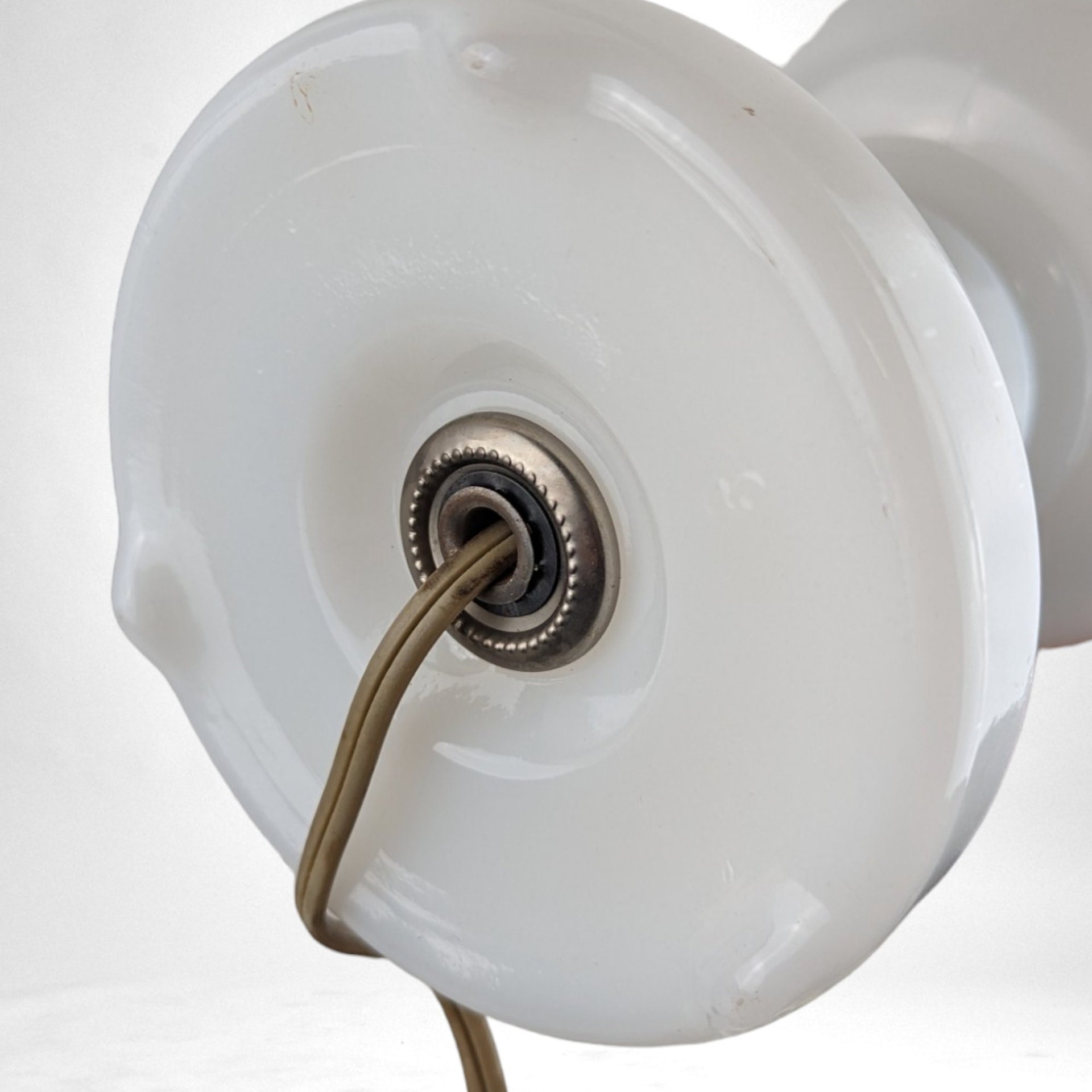 Vintage Painted Floral Milk Glass Lamp with Lace Shade | 9.5" Tall | Charming Bedroom or Living Room Accent | Unique Gift