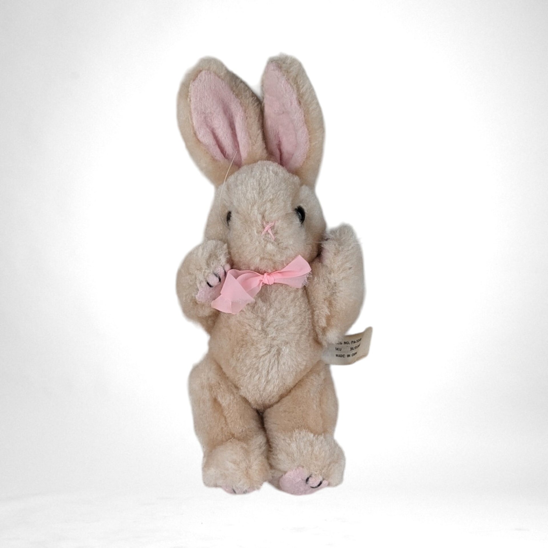 Vintage 8" Plush Bunny with Pink Bow