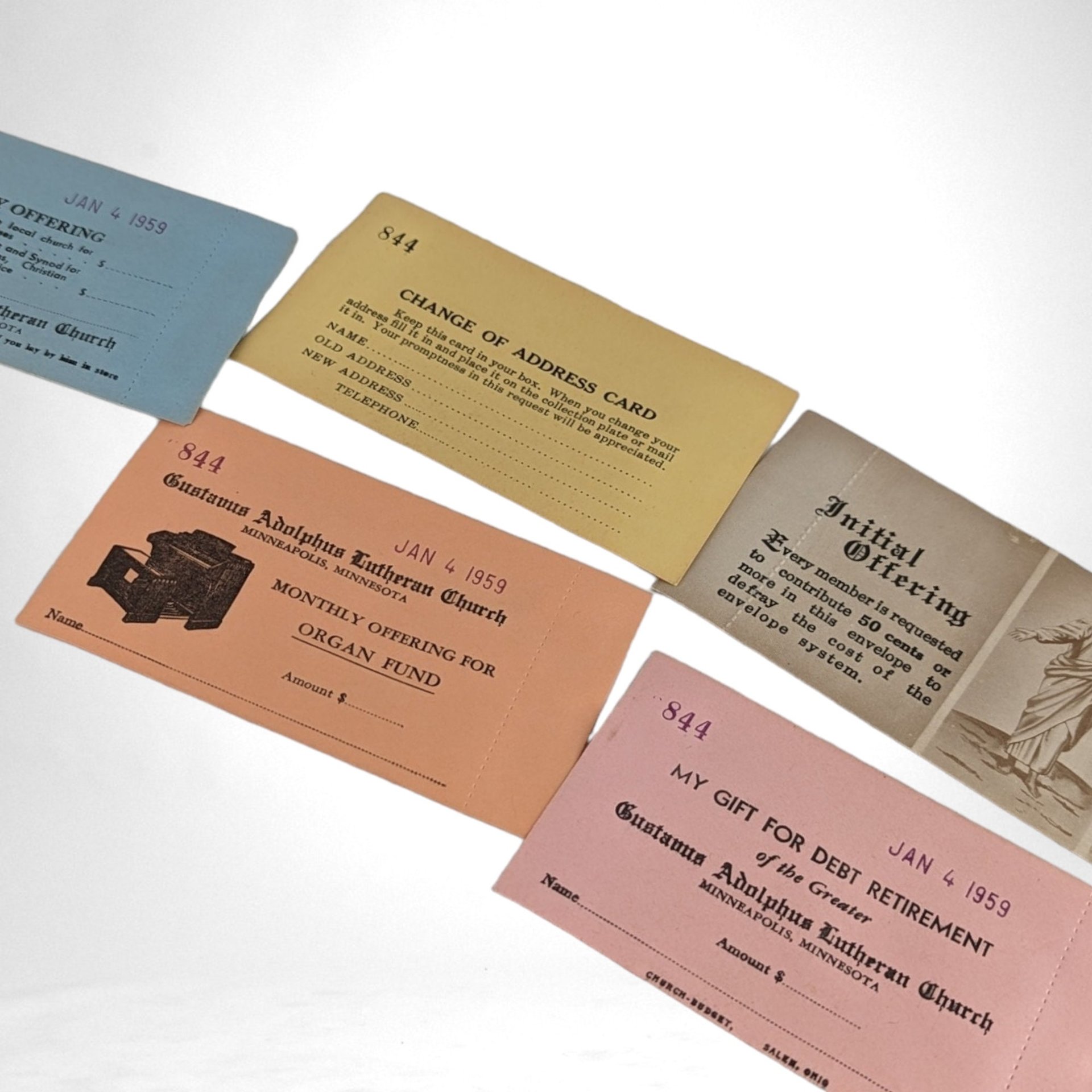 1959 Gustavus Adolphus Lutheran Church Offering/Tithe Envelopes | Vintage Religious Memorabilia | Collector's Item