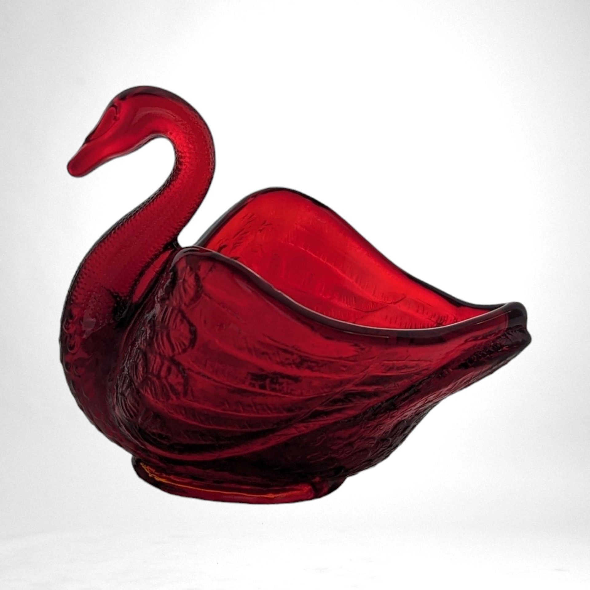 Vnitage Fenton Ruby Red Glass Swan Trinket Bowl