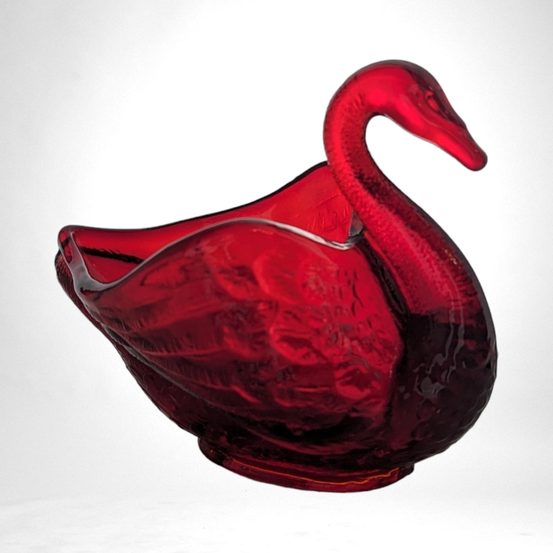 Vnitage Fenton Ruby Red Glass Swan Trinket Bowl