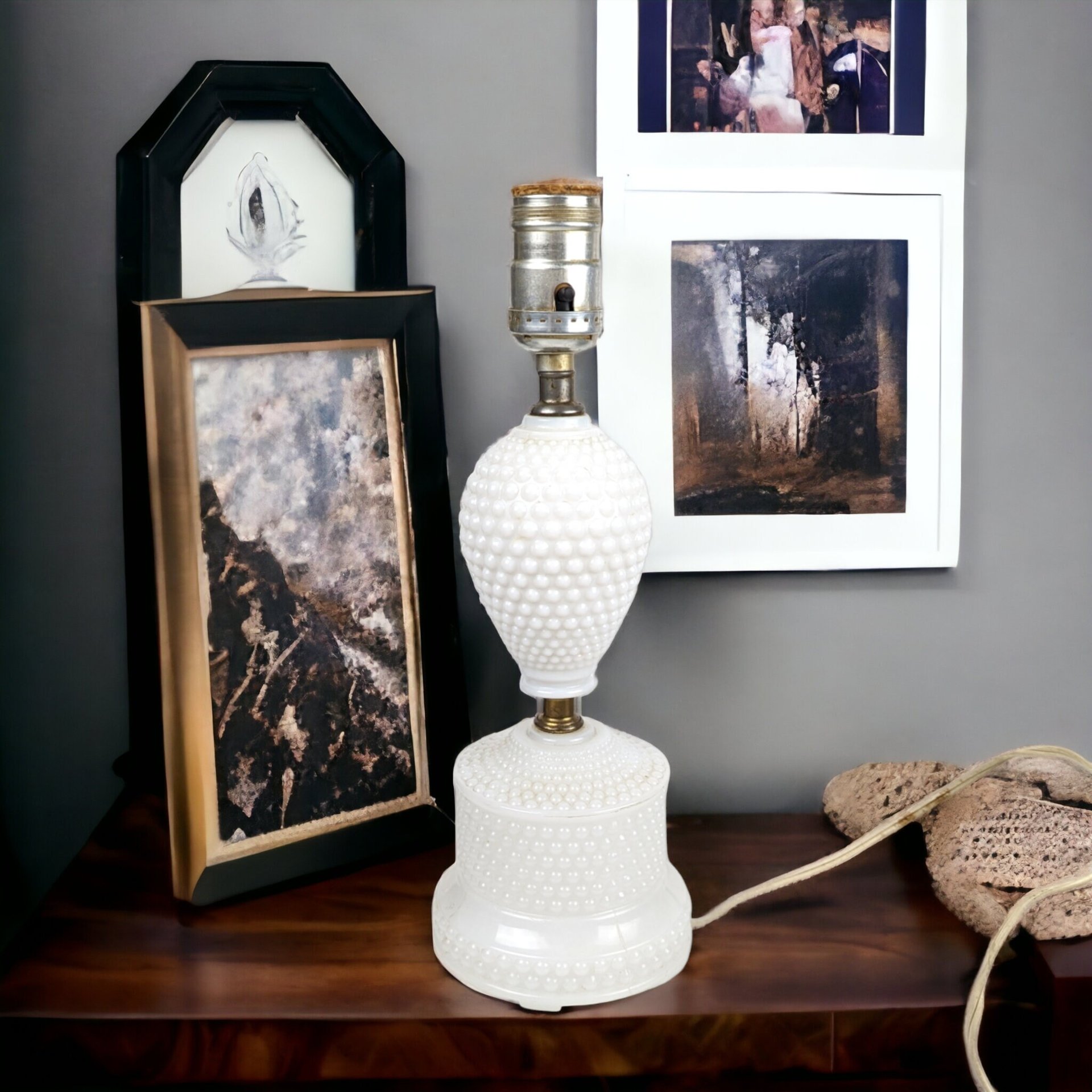 Hobnail Vintage Milk Glass Lamp