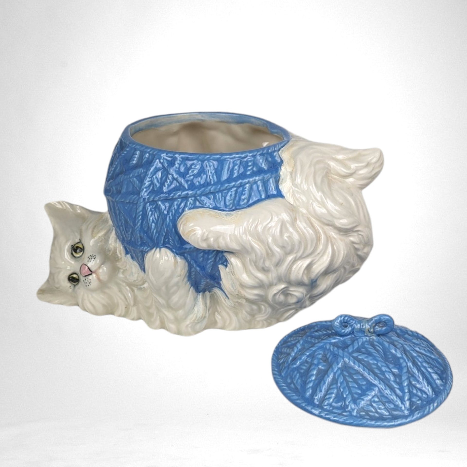 Vintage Ceramic Cat with Yarn Ball Cookie Jar