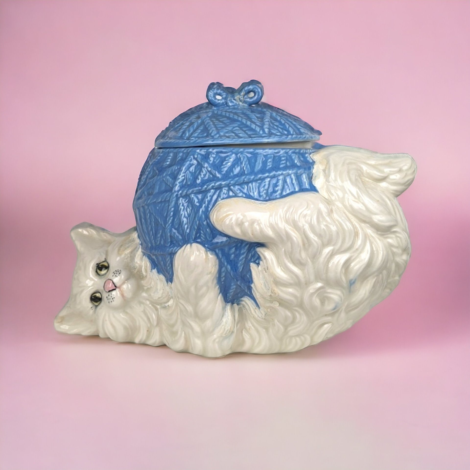 Vintage Ceramic Cat with Yarn Ball Cookie Jar