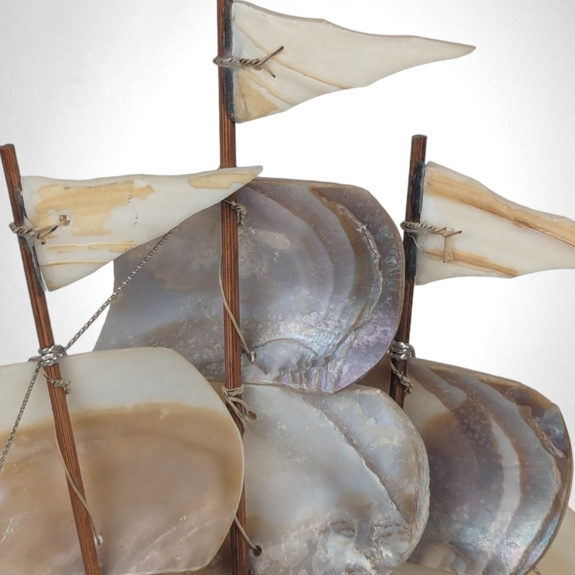 Vintage Shell Art Ship Figure