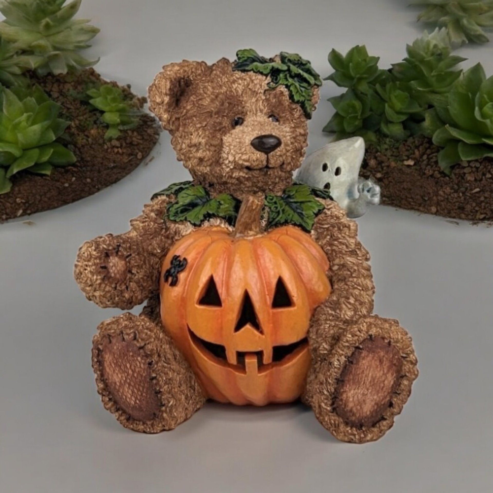 Vintage Halloween Teddy Bear and Ghost Light