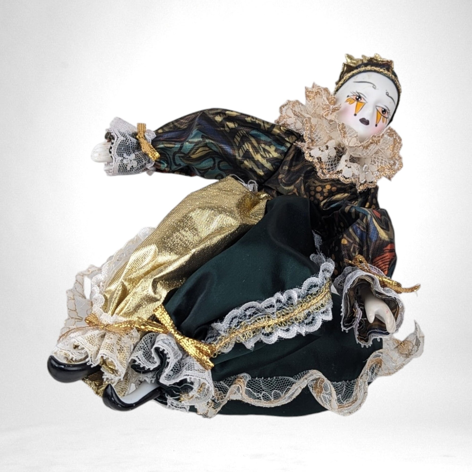 Vintage Musical Jester Doll in Green