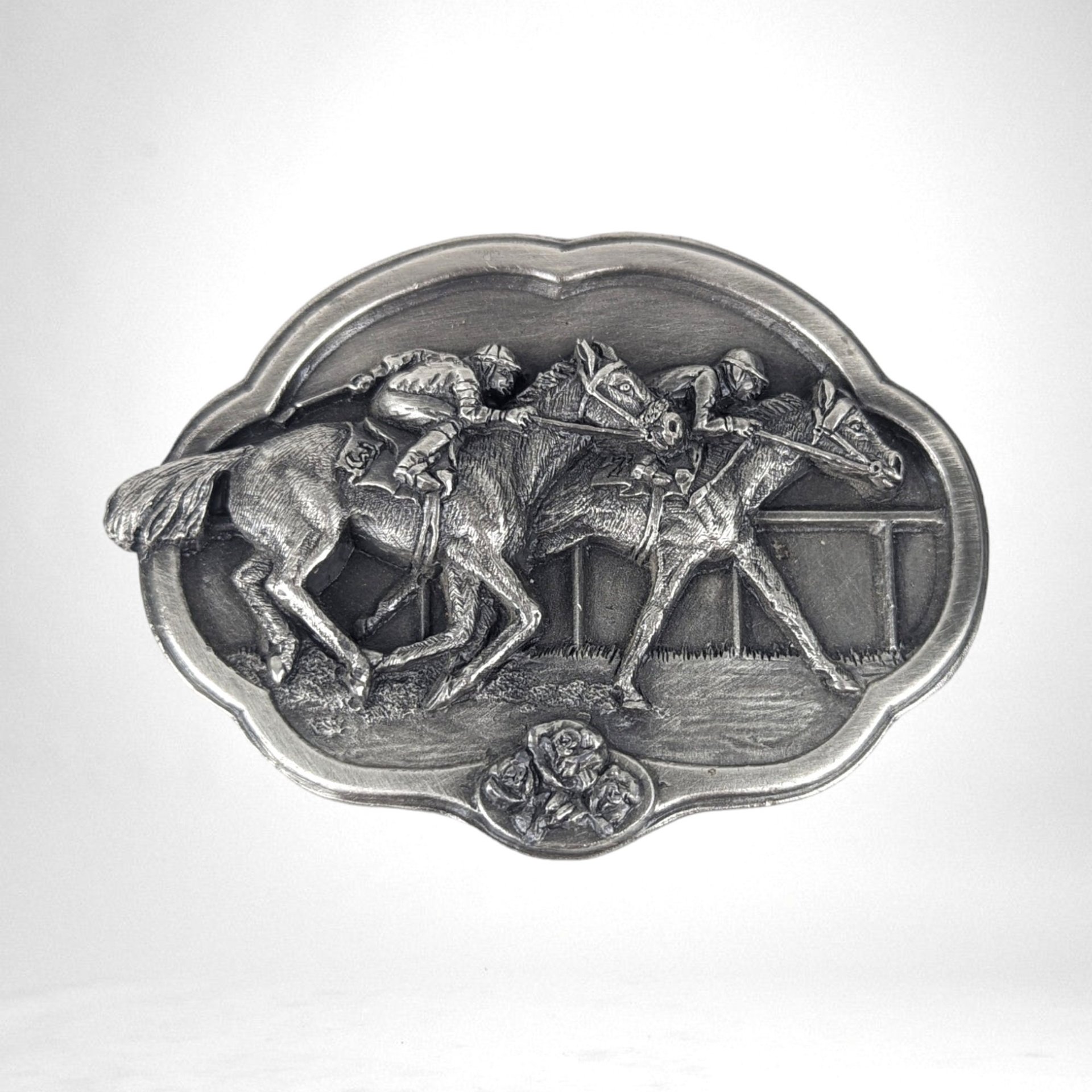 1985 Bergemot Brass Works Racing Horses Belt Buckle