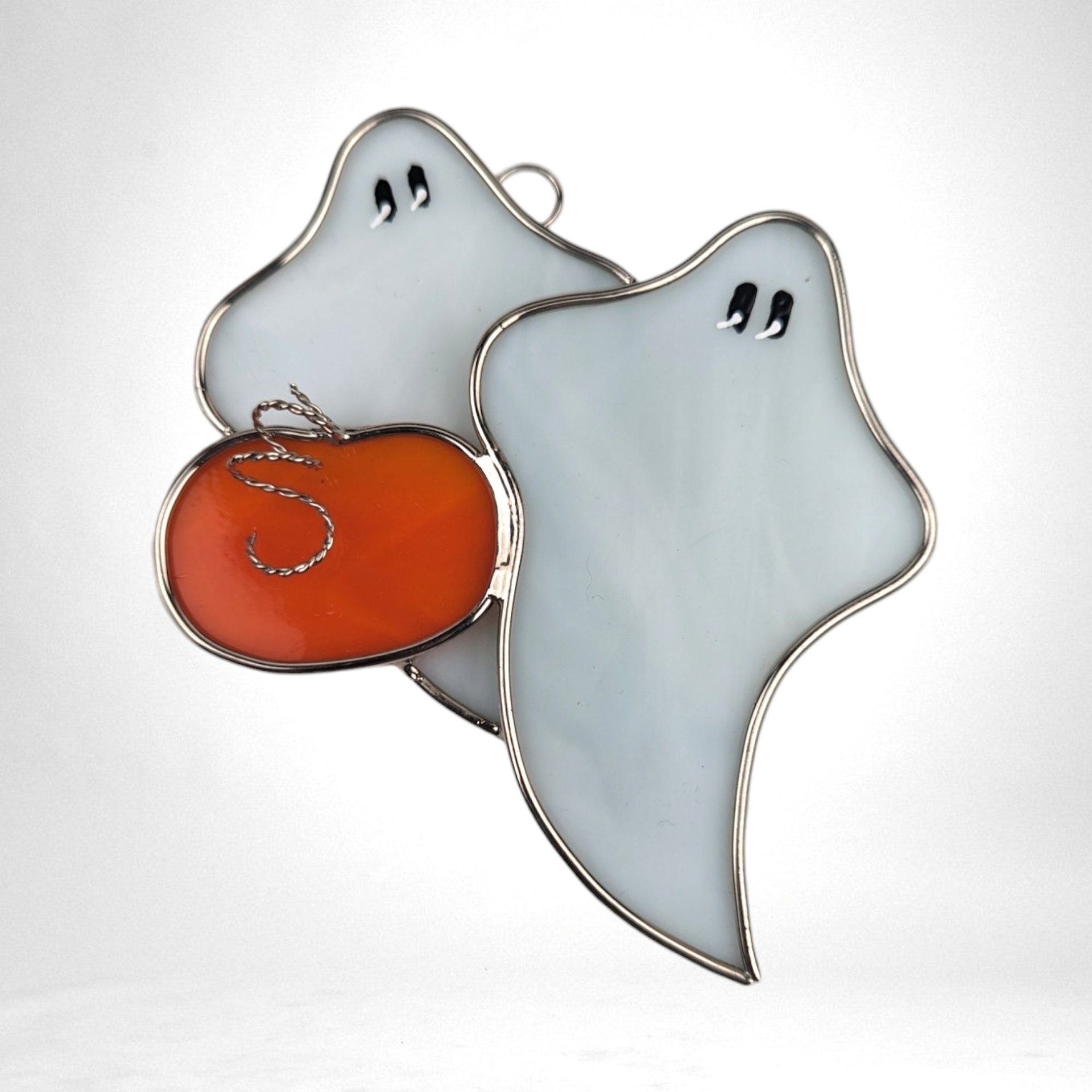 Vintage Stained Glass Ghosts and Pumpkin Hallowen Suncatcher (5")
