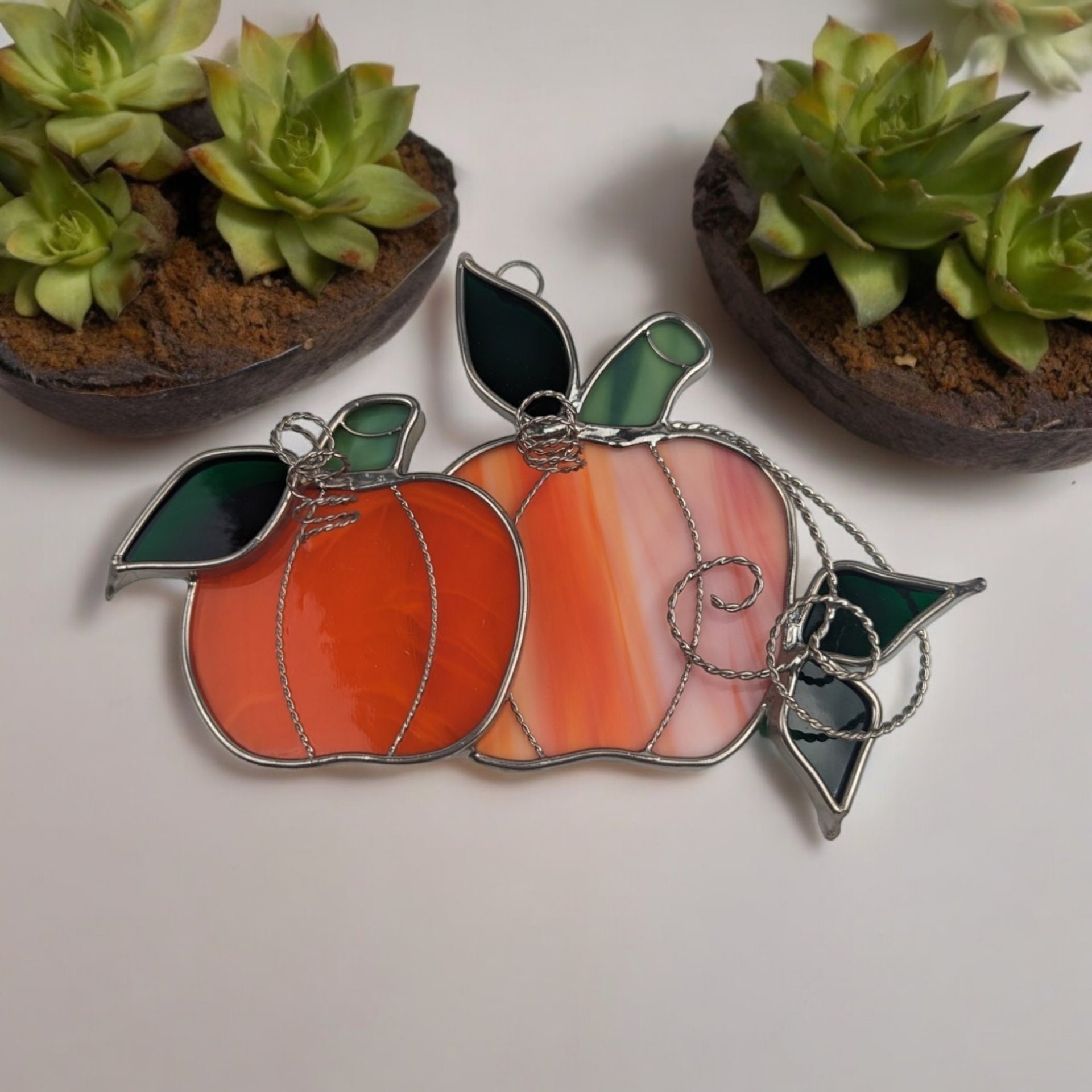 Vintage Stained Glass Pumpkin Suncatcher (4x6")