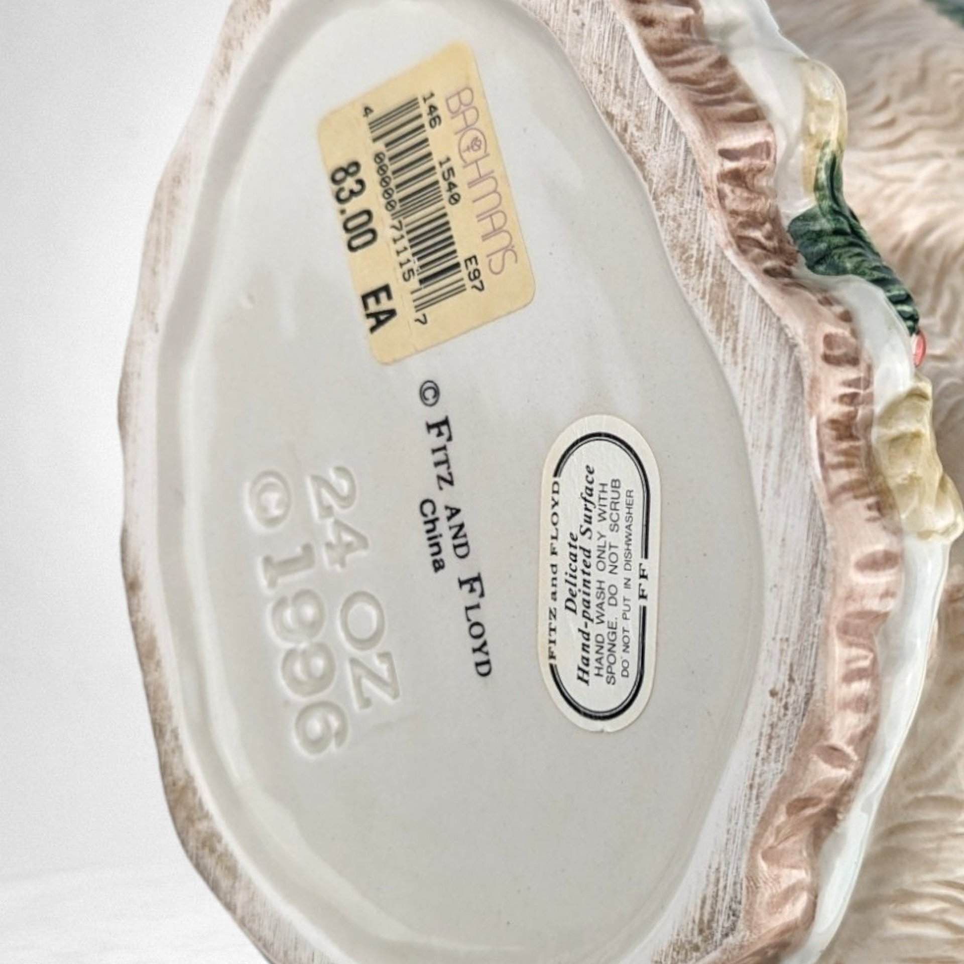 1996 Fitz & Floyd Snowy Woods Bunny Teapot with No Lid